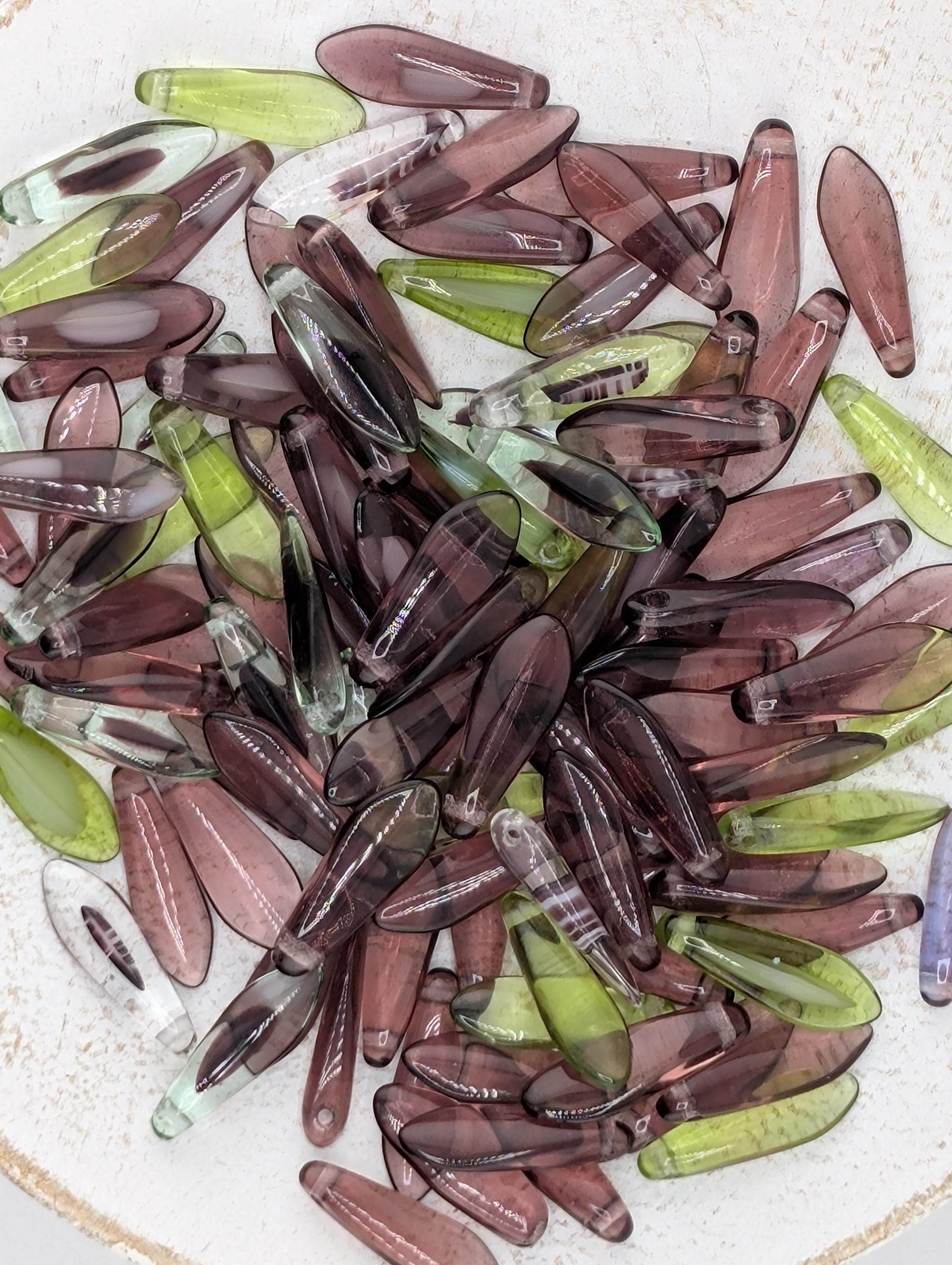 Czech Dagger Bead, Glass GemstonesJewelry Craft Supply, Elegant Gothic Flair, Unique Boho Accessories: Green/Pink