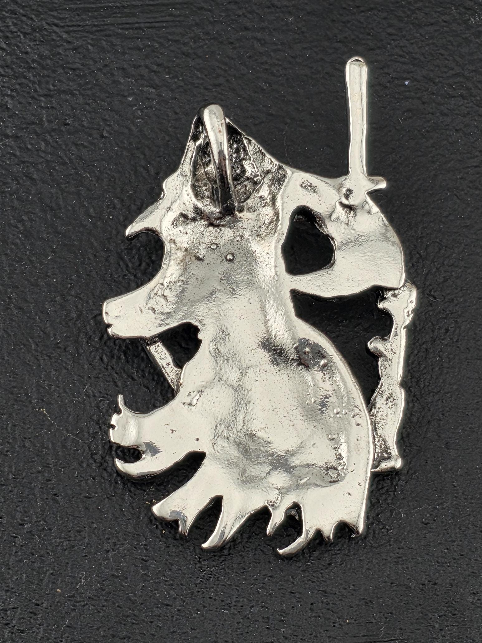 Gothic Skull Pendant Charm, Silver Tone (Ornate Dark Design)