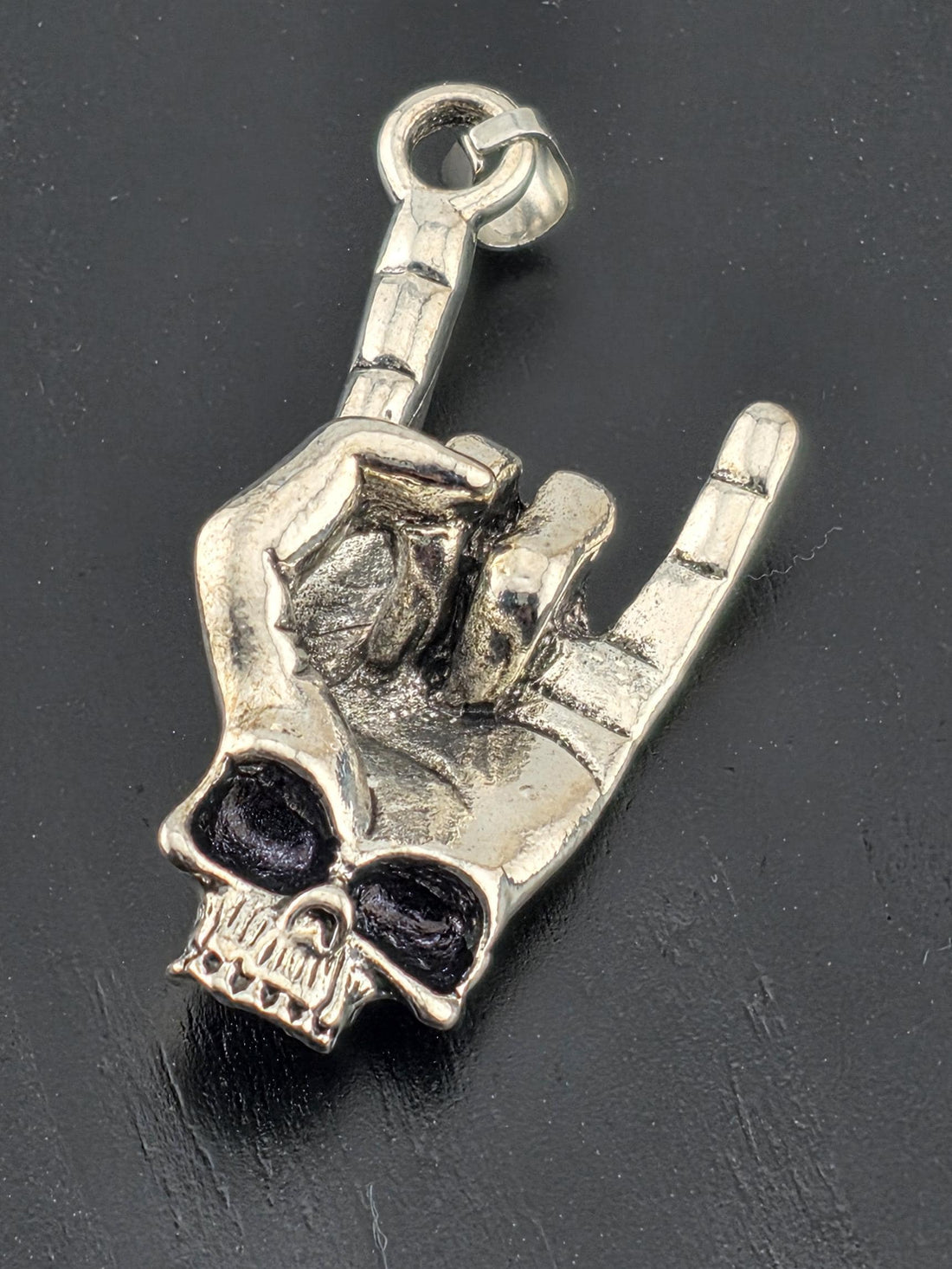 Gothic Skull Pendant Necklace, Silver Tone (Rock Style Charm)