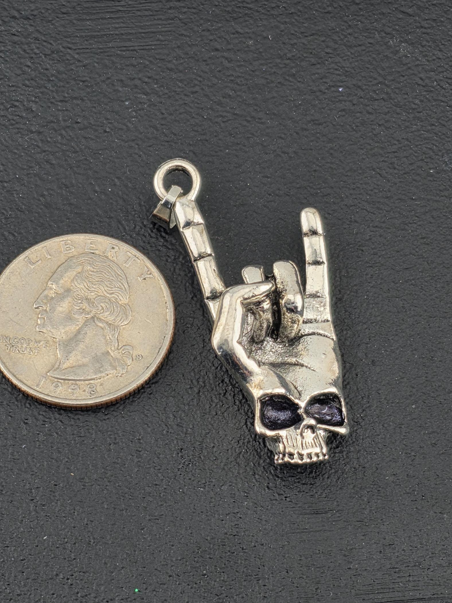 Gothic Skull Pendant Necklace, Silver Tone (Rock Style Charm)