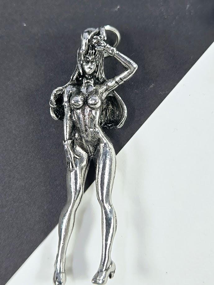 Gothic Wing Pendant: Fantasy She Devil Style (Silver Tone)