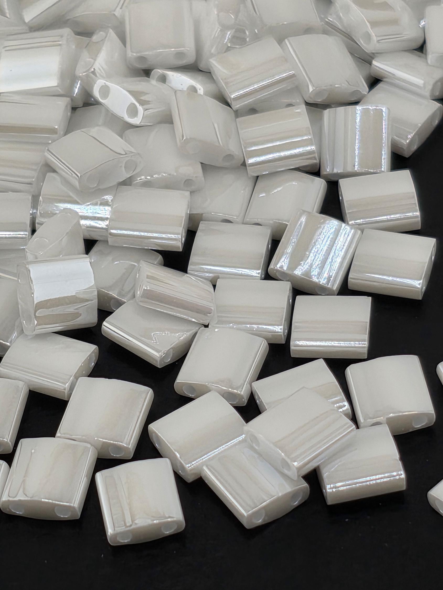 TL0420-Miyuki Tila Beads:White O/L (7.5g pkg)