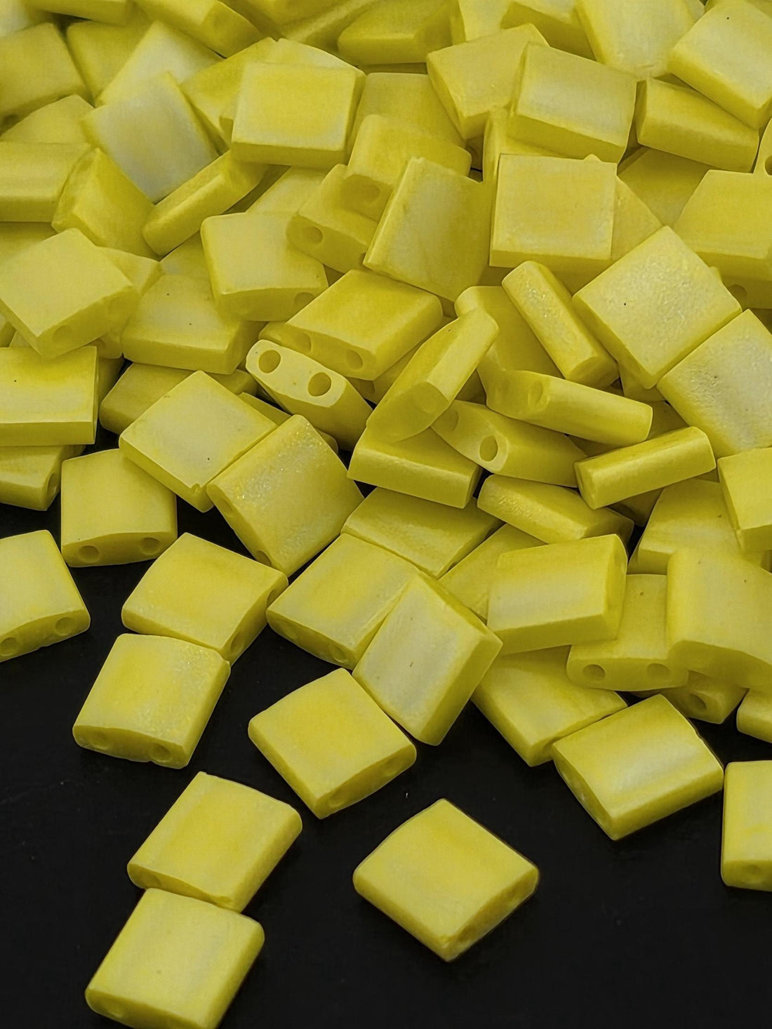 TL0404FR Miyuki Tila Beads: Yellow Opaque Matte (Rainbow Finish, 7.5g)