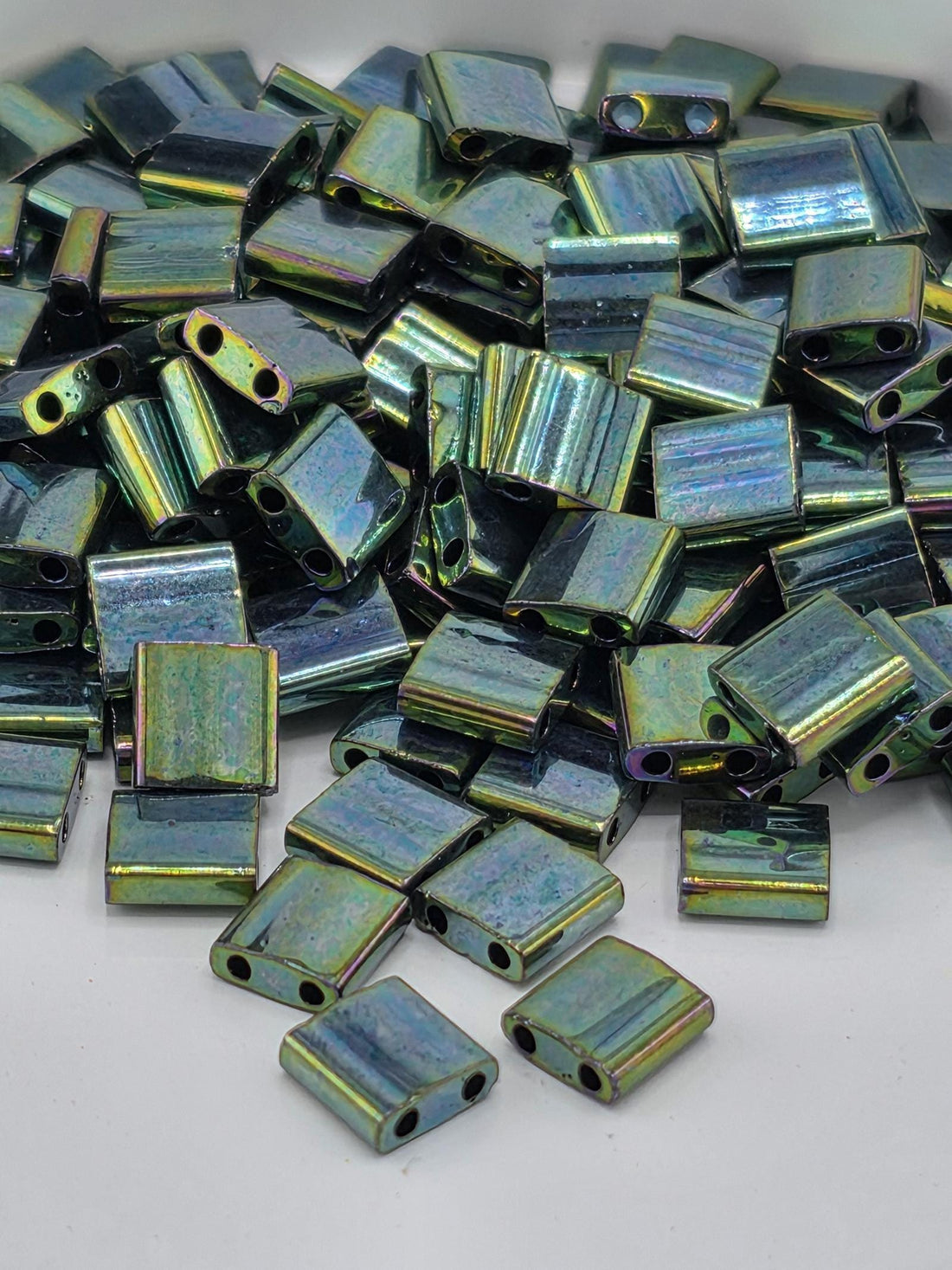 TL0468-Miyuki Tila Beads:Green M/R (7.5g pkg)