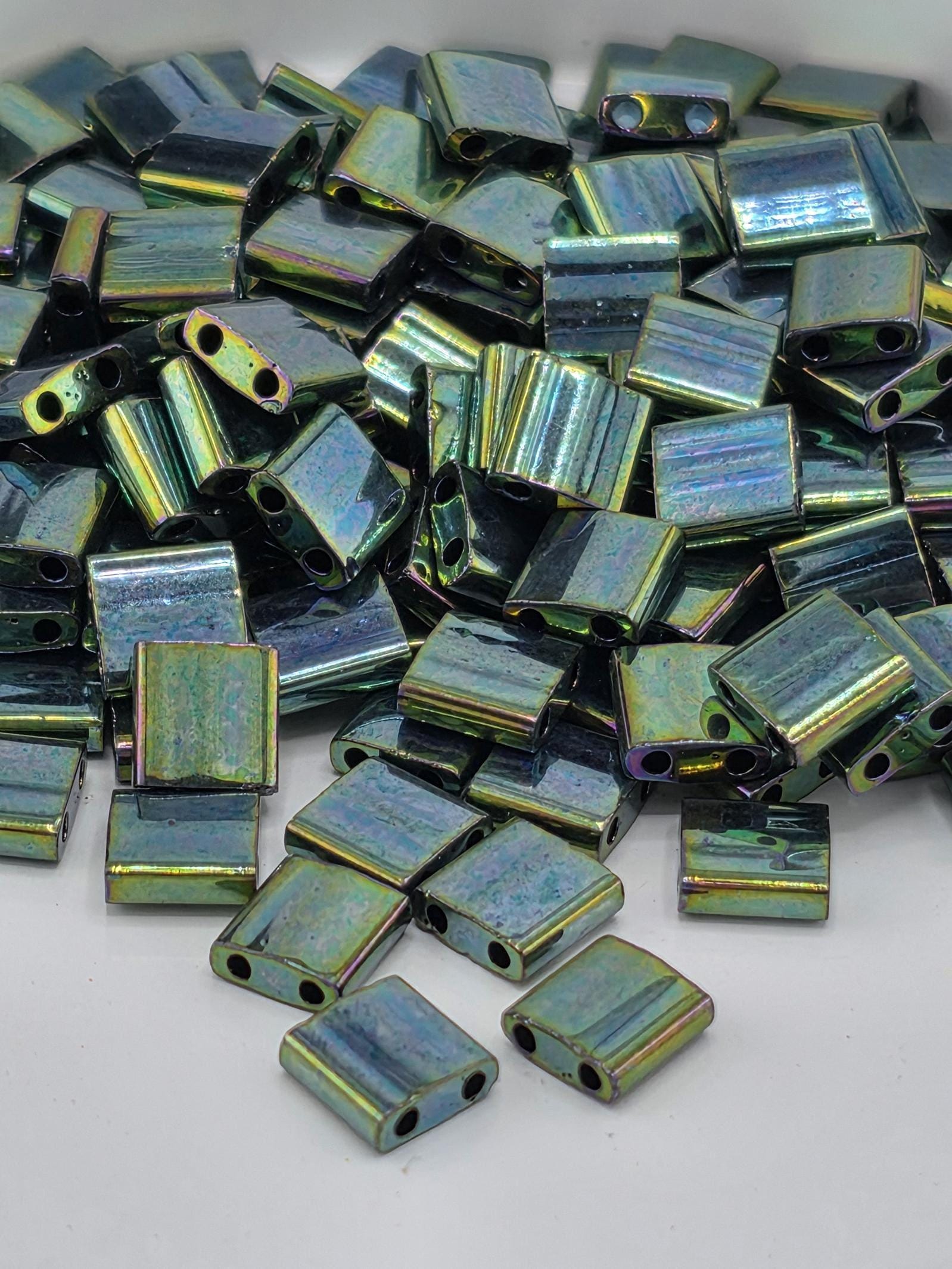 TL0468-Miyuki Tila Beads:Green M/R (7.5g pkg)