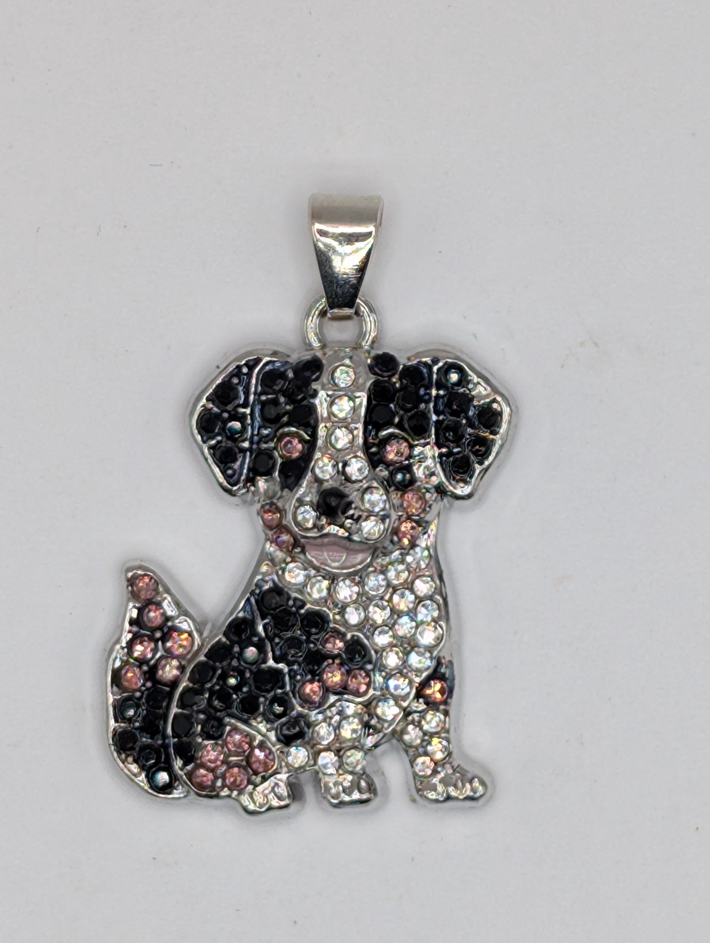 Dog Pendant Necklace: Australian Shepherd Style (Silver Plated, Rhinestone Accents)