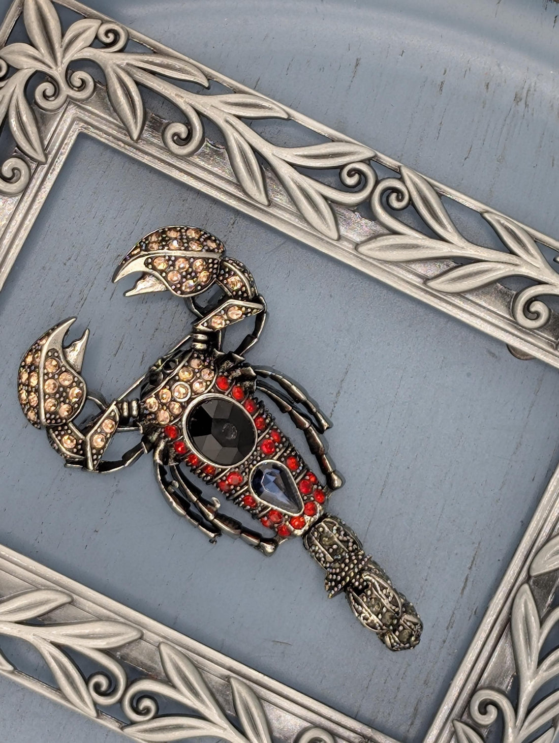 Scorpion Jewelry Pin - Silver Plated with Rhinestones