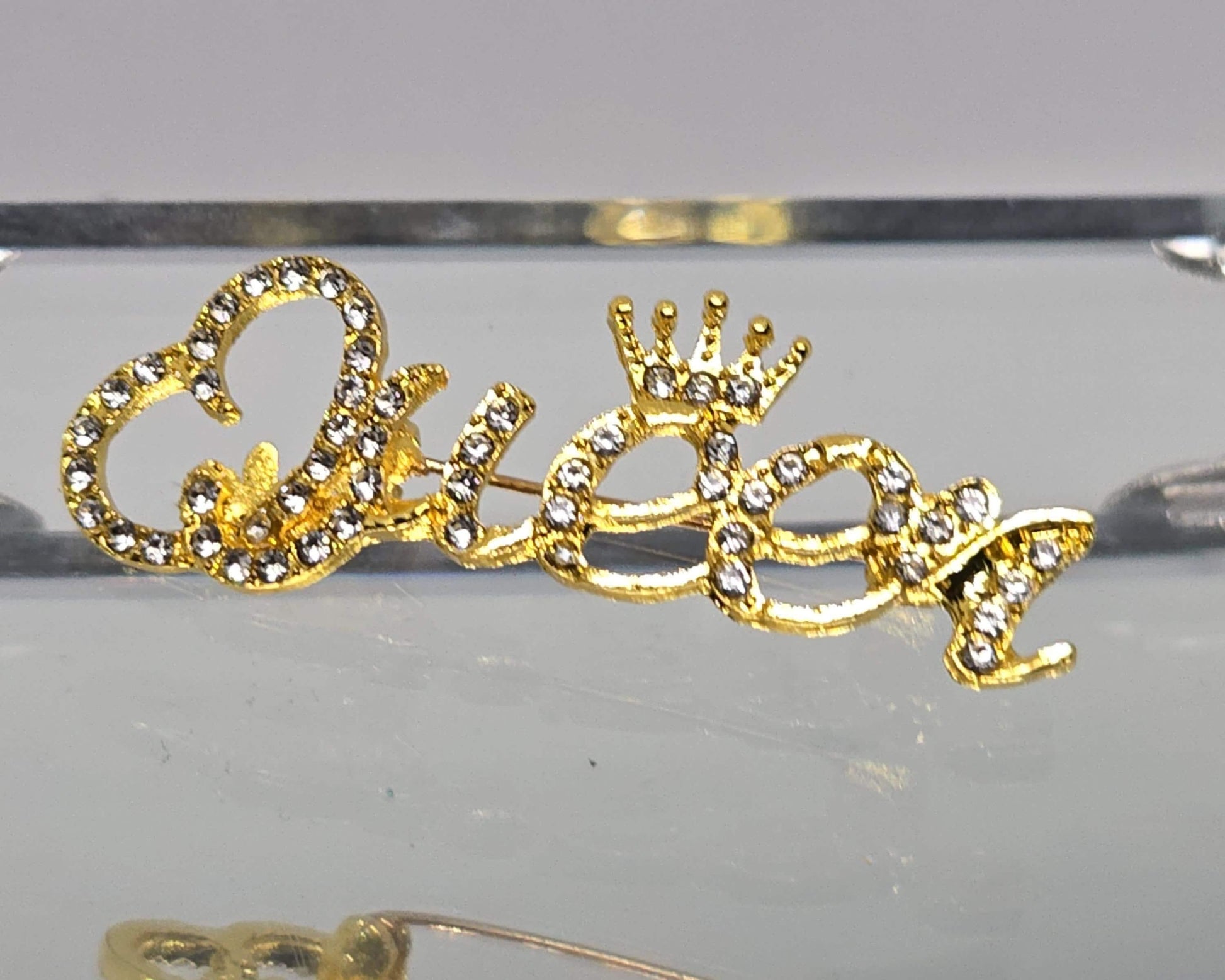 Gold Plated Queen Brooch Pin - Sparkling Rhinestone Accent