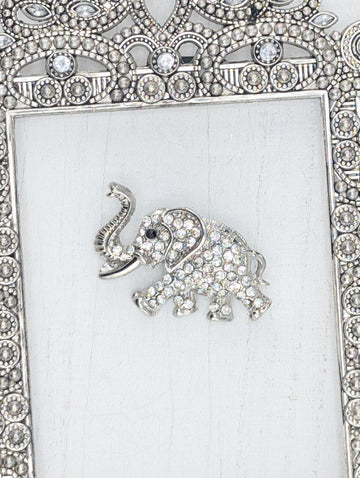 Elephant Brooch: Silver Tone with Sparkle Accent - Lightweight Pin