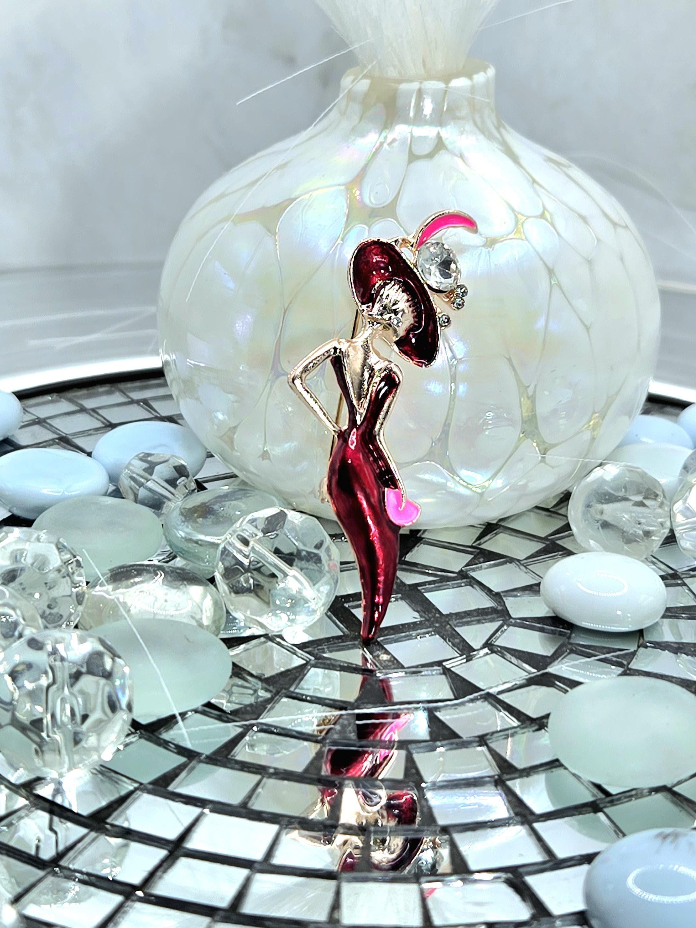 Lady in Red Brooch: Rose Gold Plated Sparkle (For Jacket, Scarf, Hat)