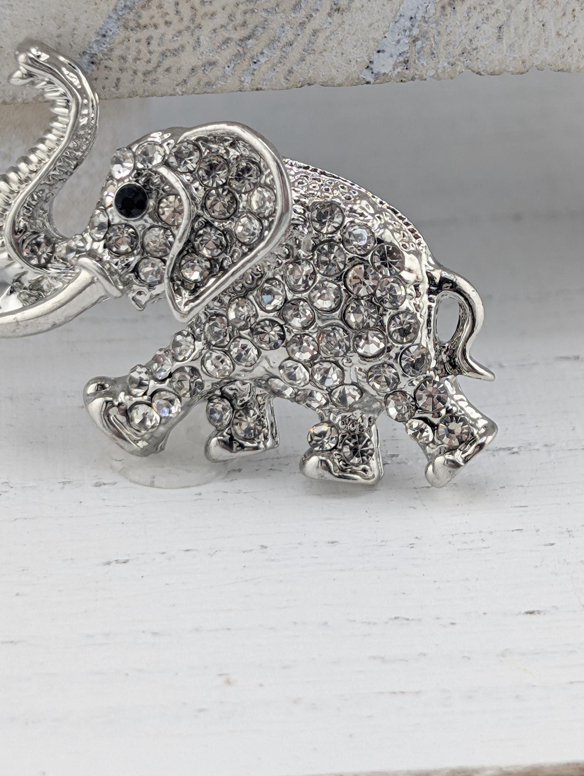 Elephant Brooch: Silver Tone with Sparkle Accent - Lightweight Pin
