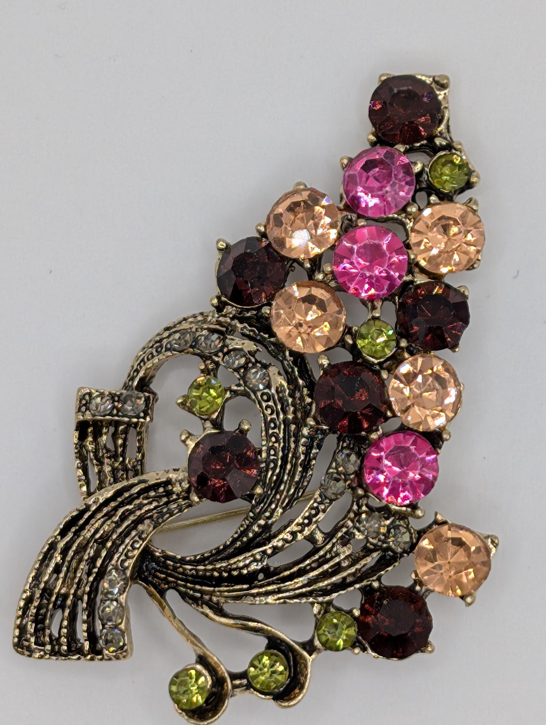 Cornucopia Brooch: Gold Plated with Purple, Pink & Green Accents