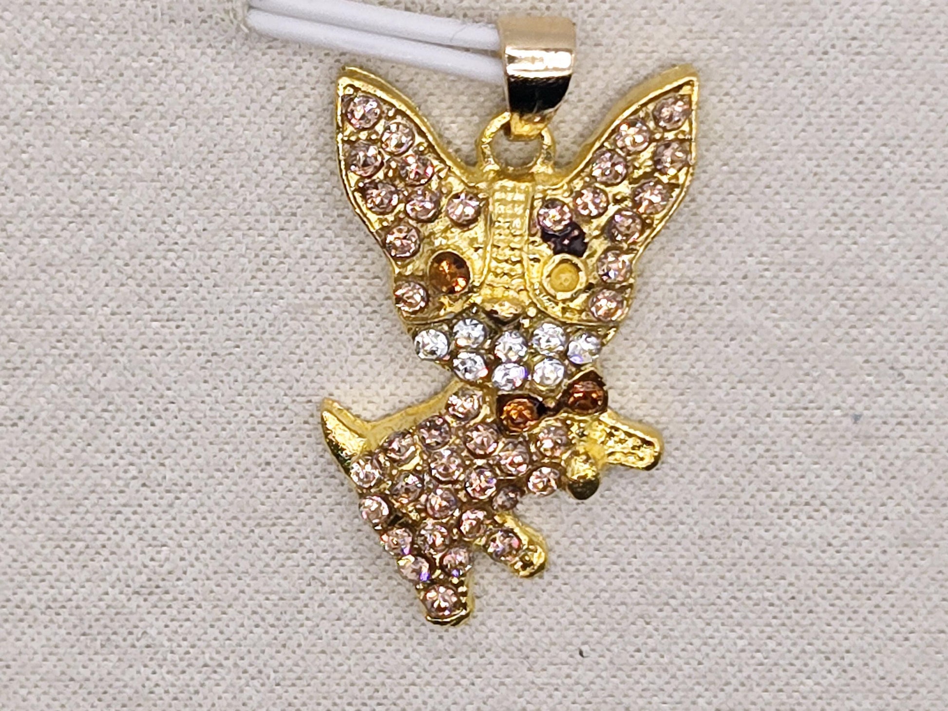 Gold Plated Chihuahua Pendant: Rhinestone Accent Bag Charm