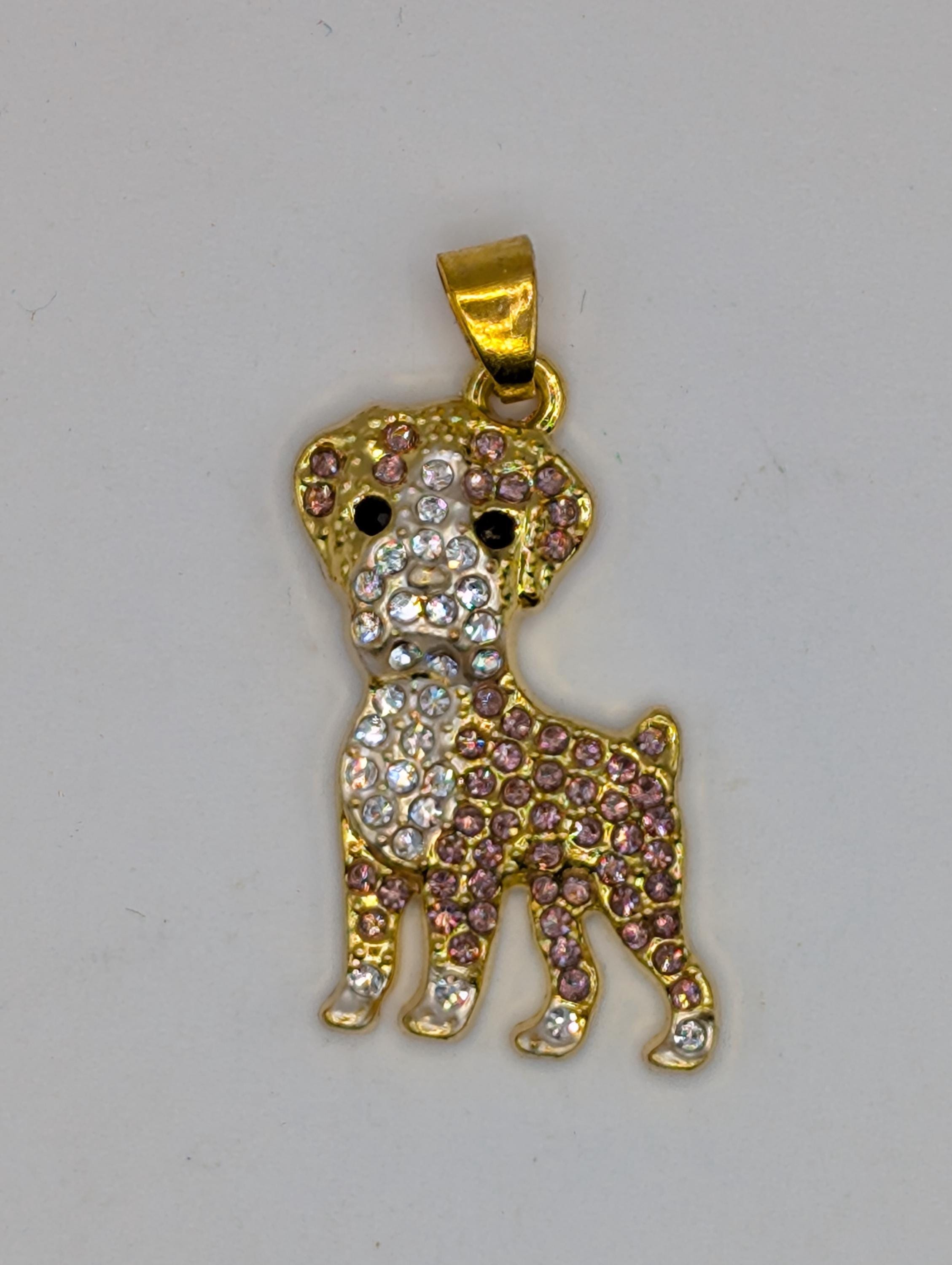 Boxer Dog Pendant - Gold Plated with Sparkling Rhinestones