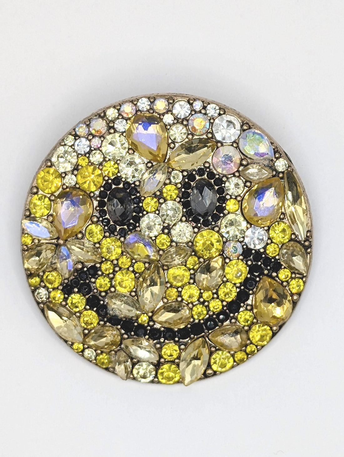 Emoji Brooch: Gold Plated with Yellow Rhinestones - Compact Size