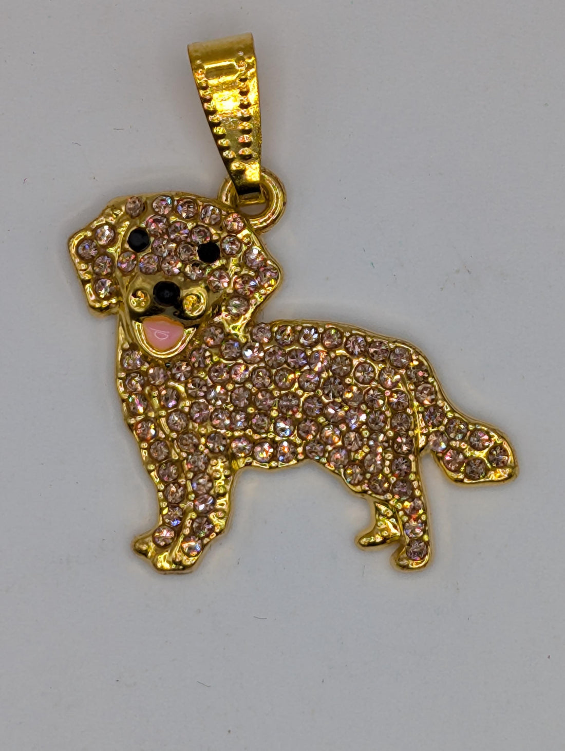 Labrador Dog Pendant: Gold Plated with Rhinestone Accent (Lightweight Jewelry)