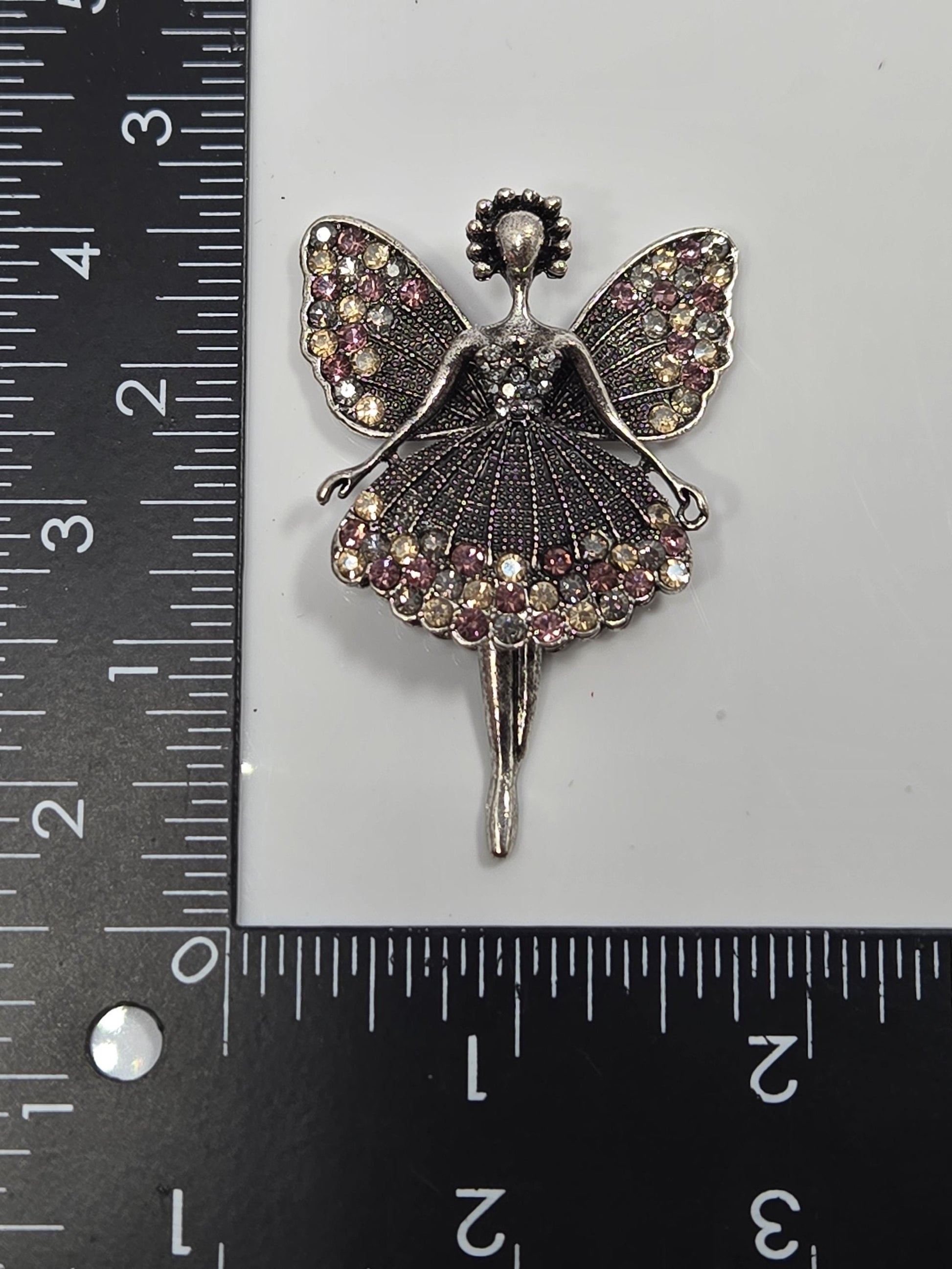 Purple Ballerina Pendant: Steampunk Silver Tone with Rhinestones