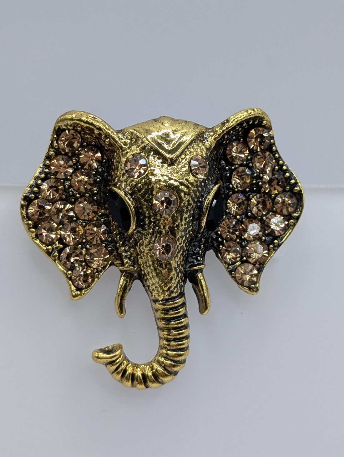 Elephant Brooch Pin - Gold Tone with Rhinestone Sparkle