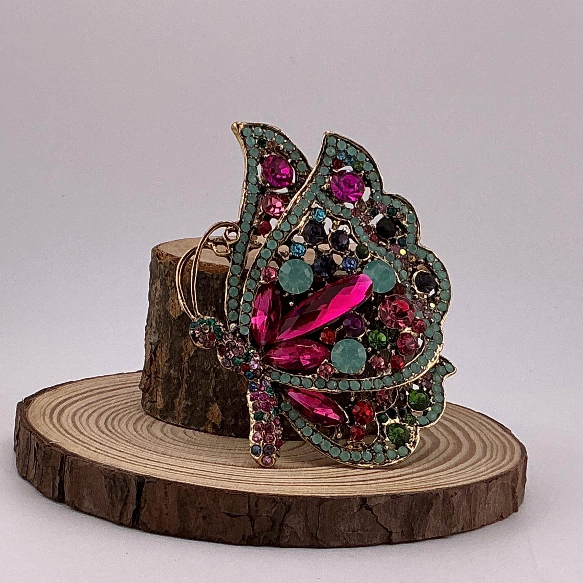 Colorful Crystal Butterfly Brooch: Gold Plated, Large Statement Pin