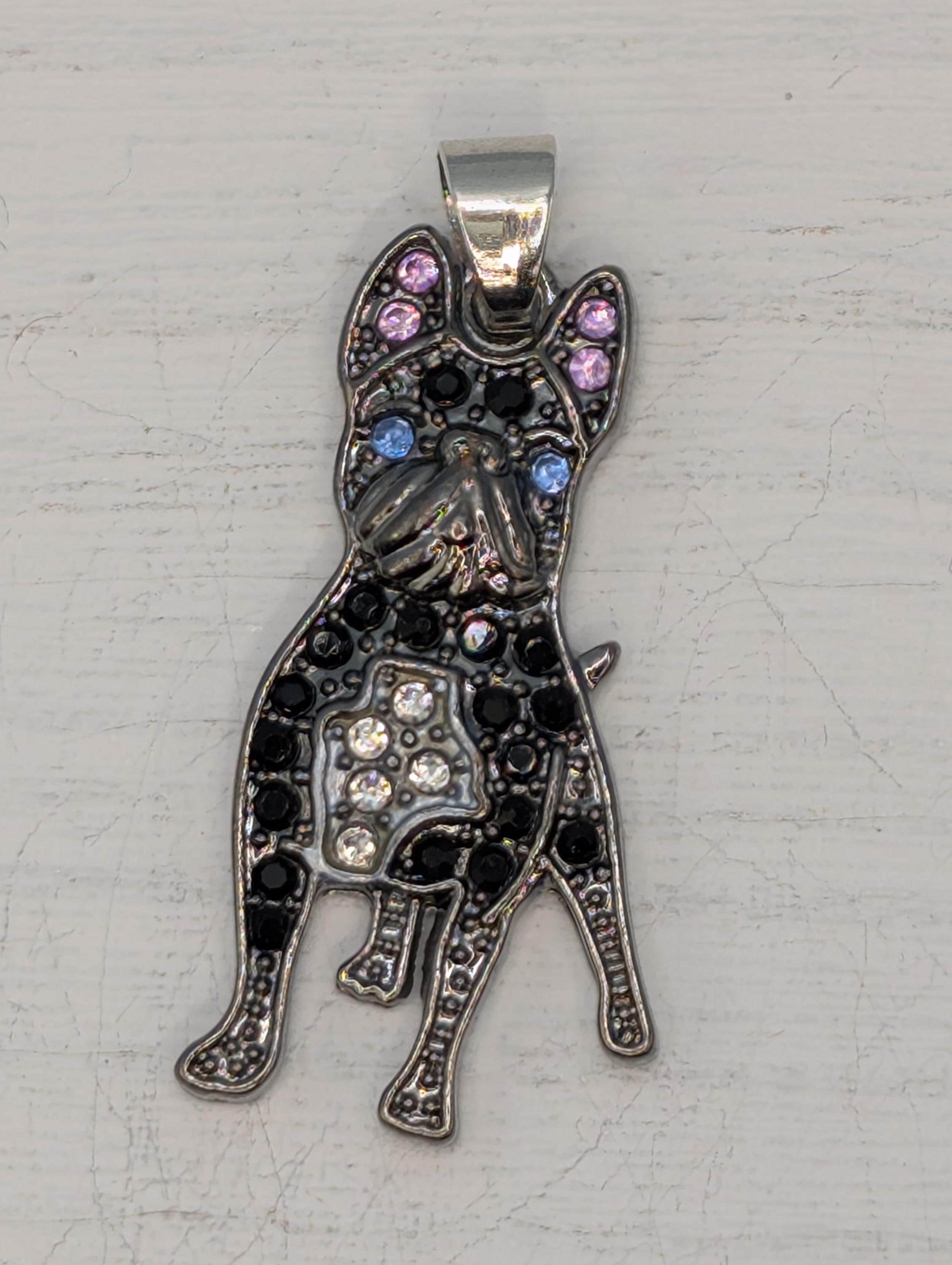 Silver French Bulldog Pendant - Sparkling Rhinestone Dog Charm