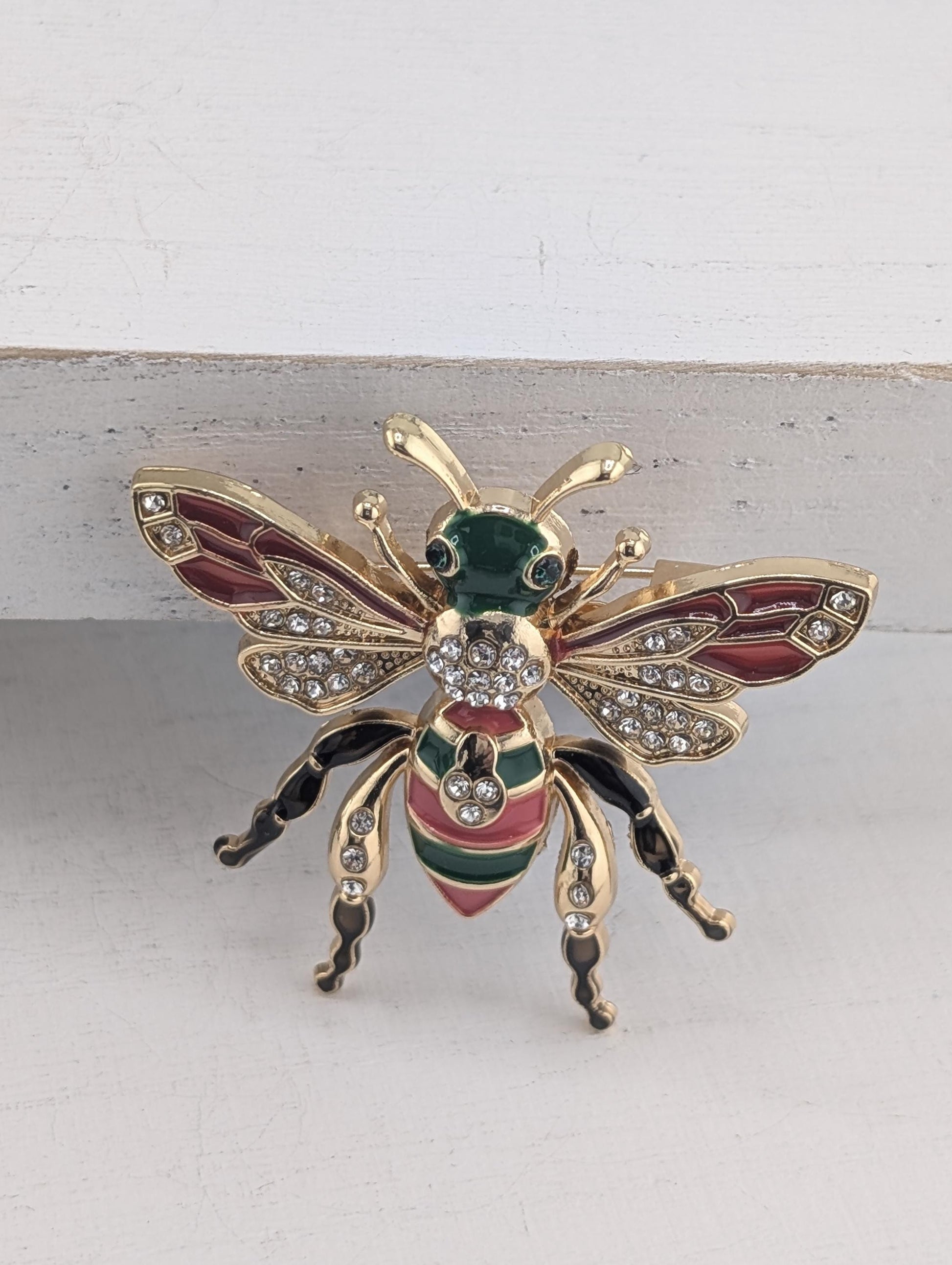 Queen Ant Brooch: Gold Plated with Sparkly Rhinestones