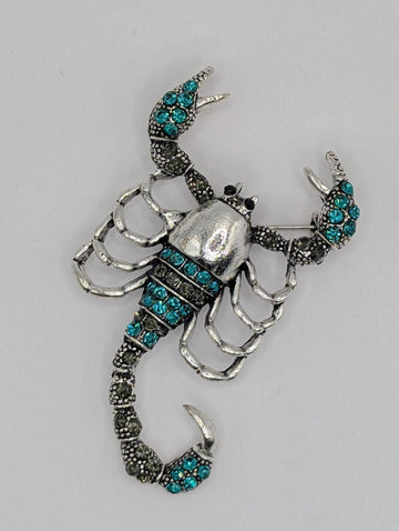 Scorpion Brooch: Teal Enamel and Silver Plated (Casual or Dressy)