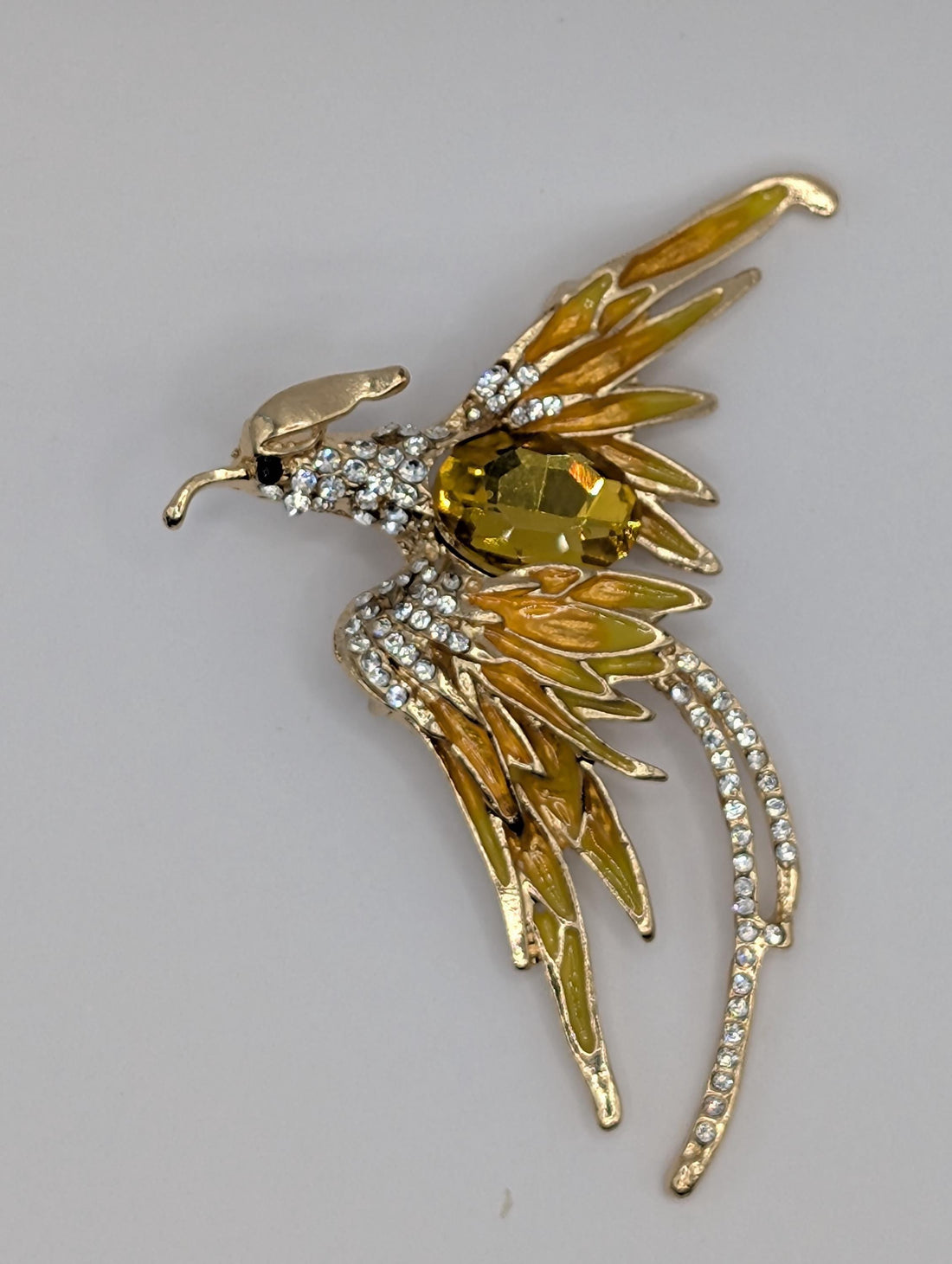 Phoenix Brooch: Gold Plated with Rhinestones - Statement Pin