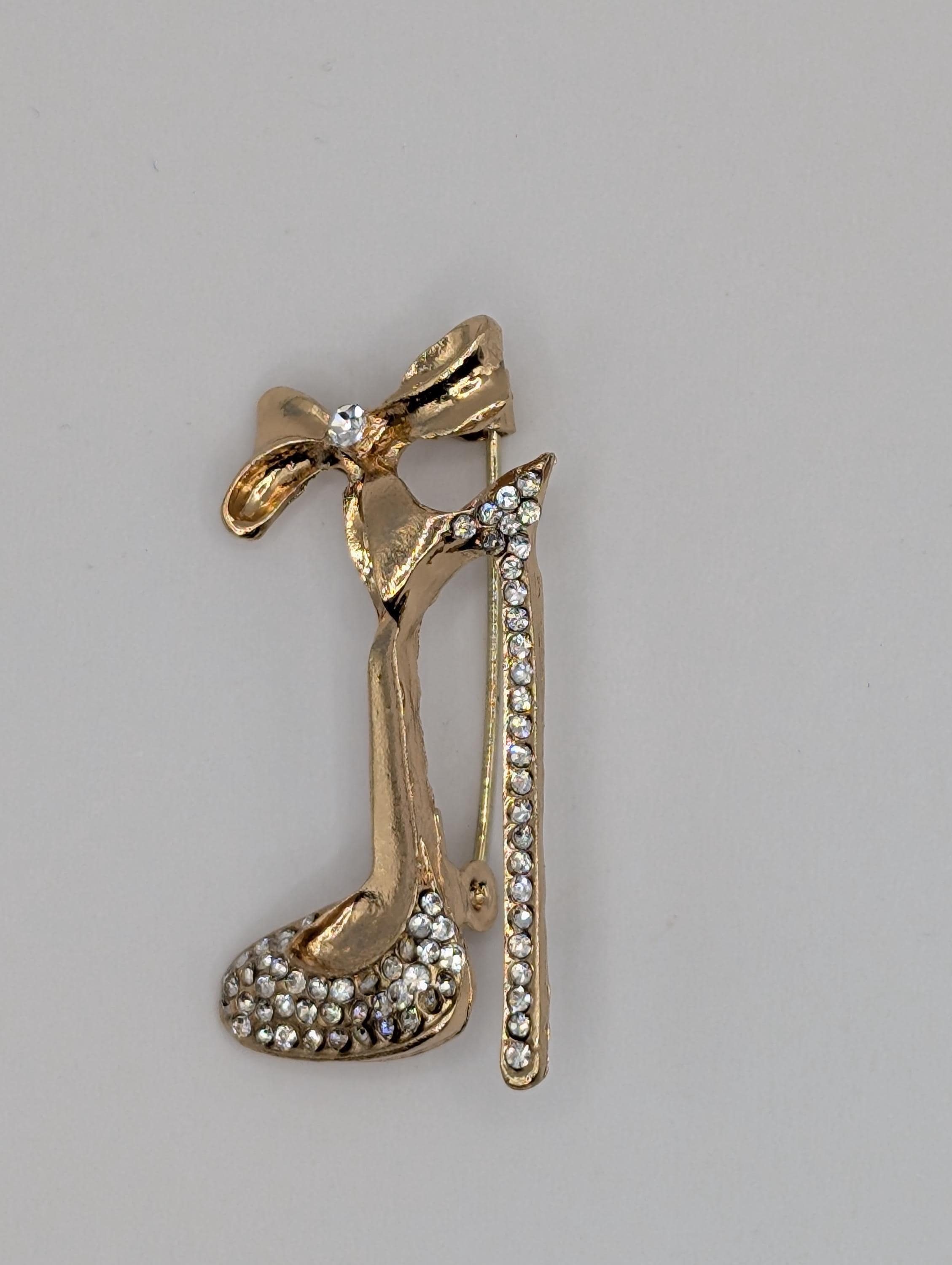 Gold Plated High Heel Brooch: Colorful Rhinestones, 1.5 Inch Pin