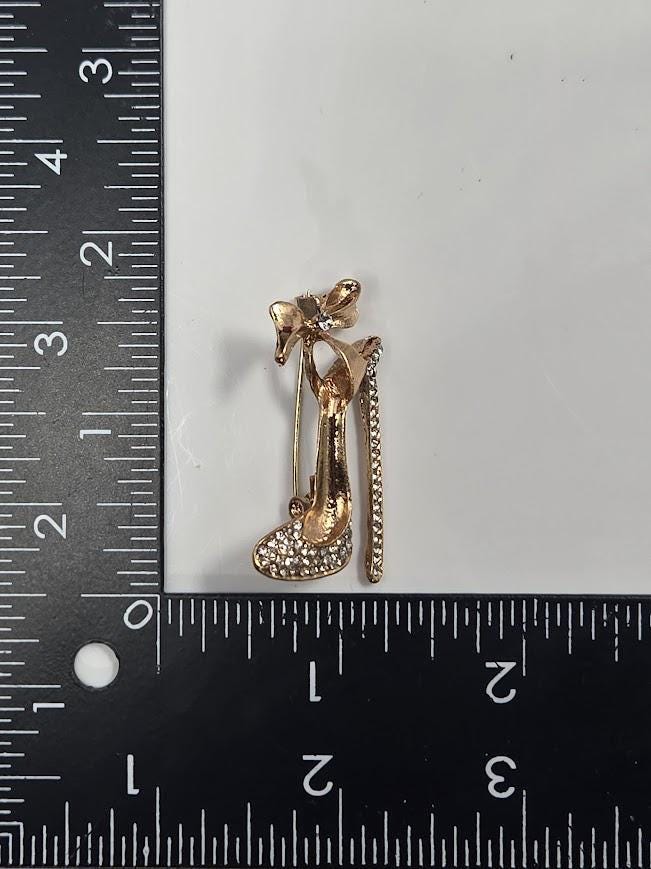 Gold Plated High Heel Brooch: Colorful Rhinestones, 1.5 Inch Pin