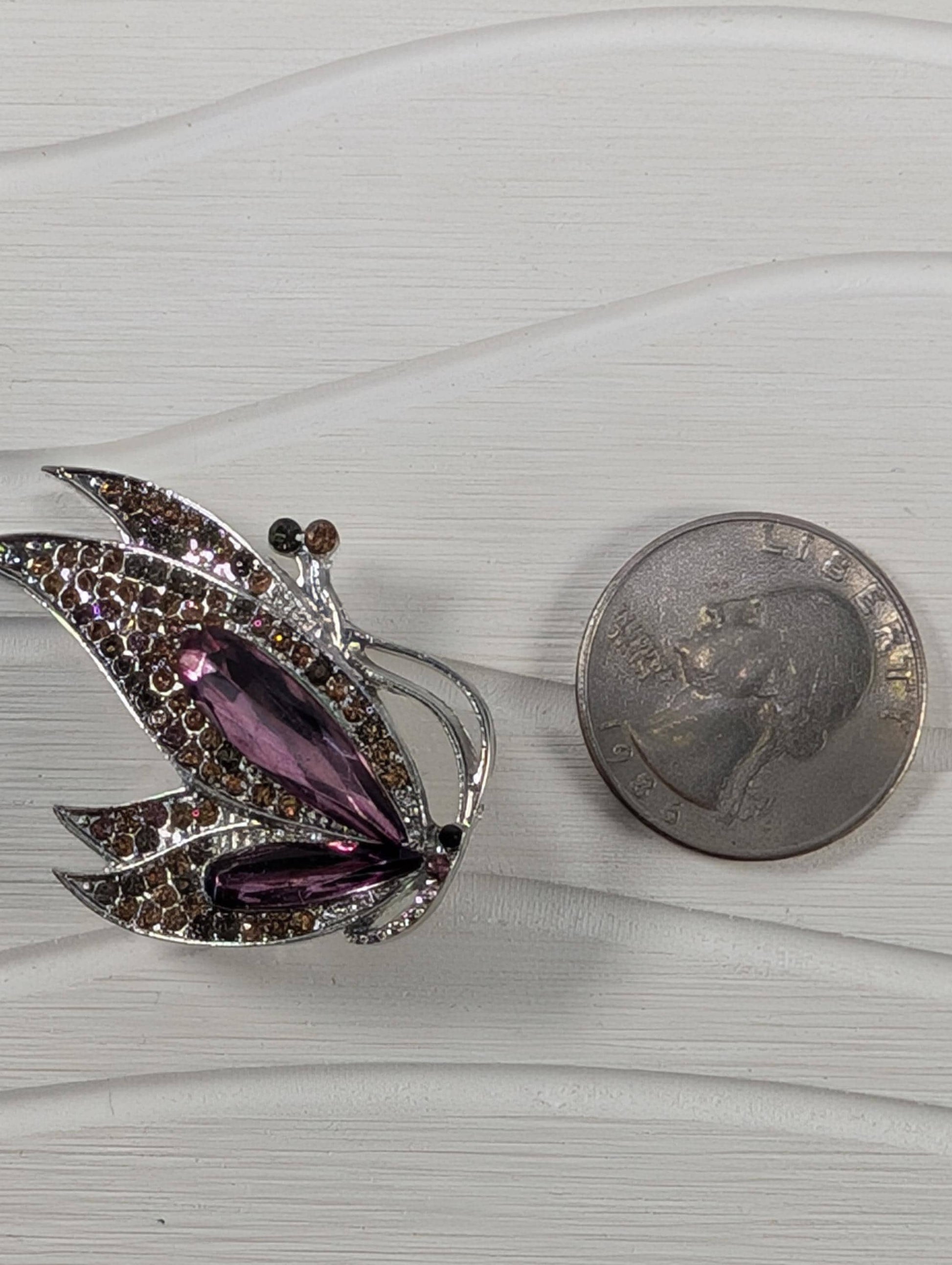 Purple Topaz Brooch - Silver Plated with Secure Clasp
