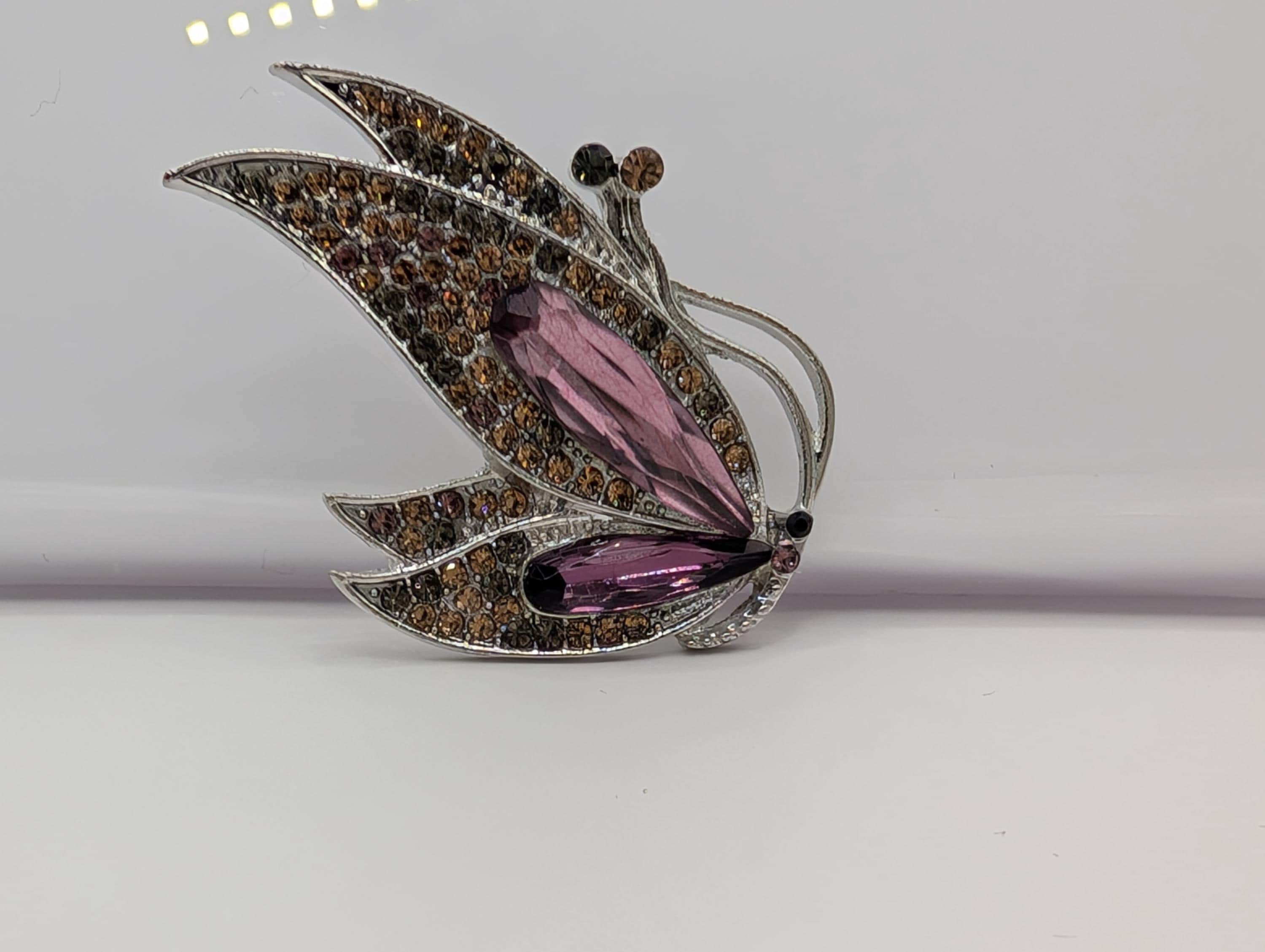 Purple Topaz Brooch - Silver Plated with Secure Clasp