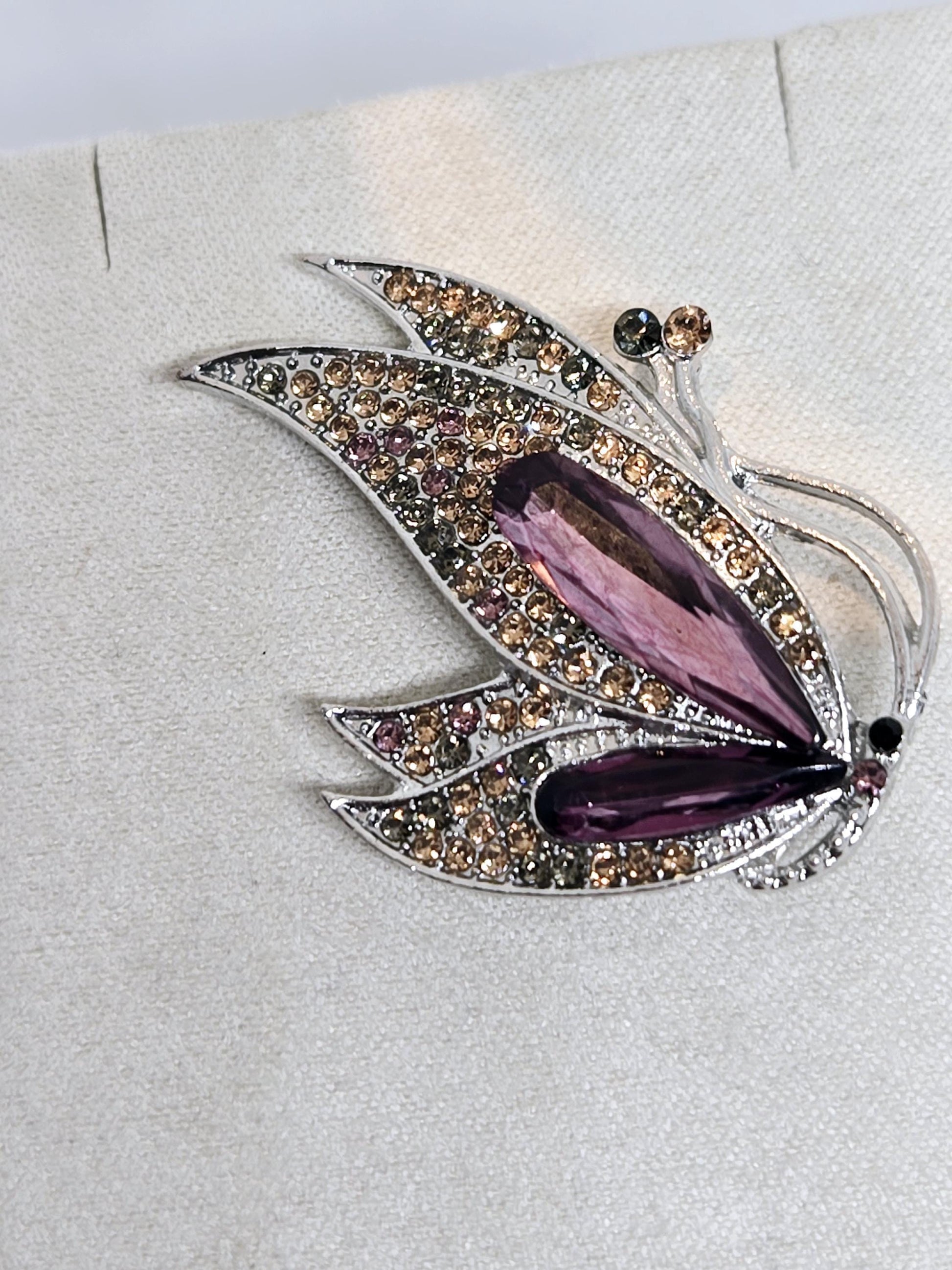 Purple Topaz Brooch - Silver Plated with Secure Clasp