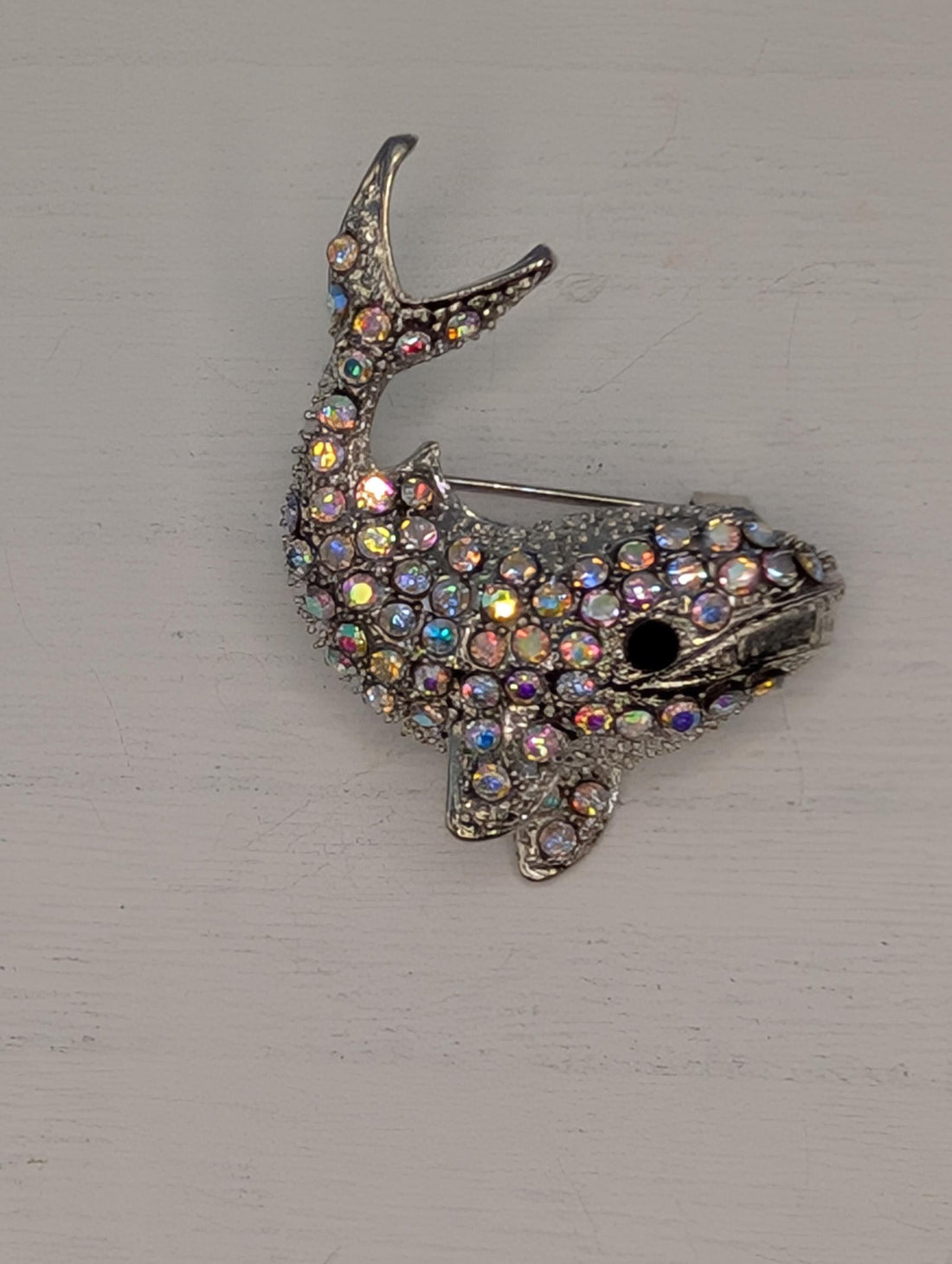 Silver Whale Brooch: CZ Crystal Detail, Wear as Pin or Charm