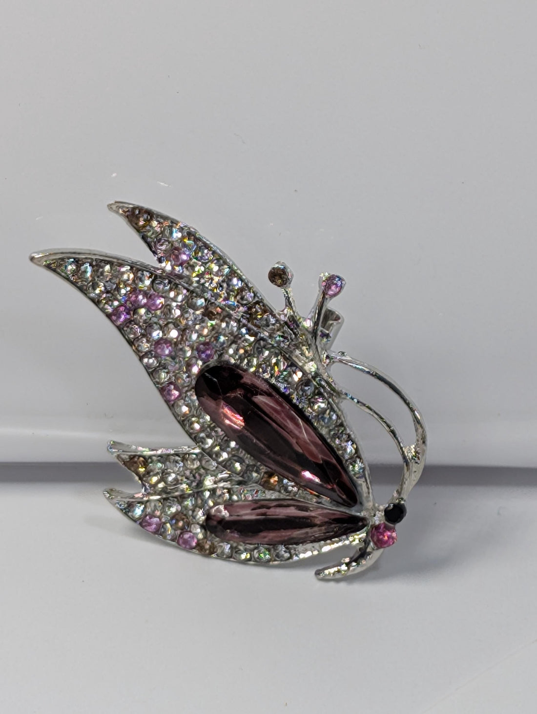 Amethyst Brooch Pin - Silver Plated with Genuine Purple Stone