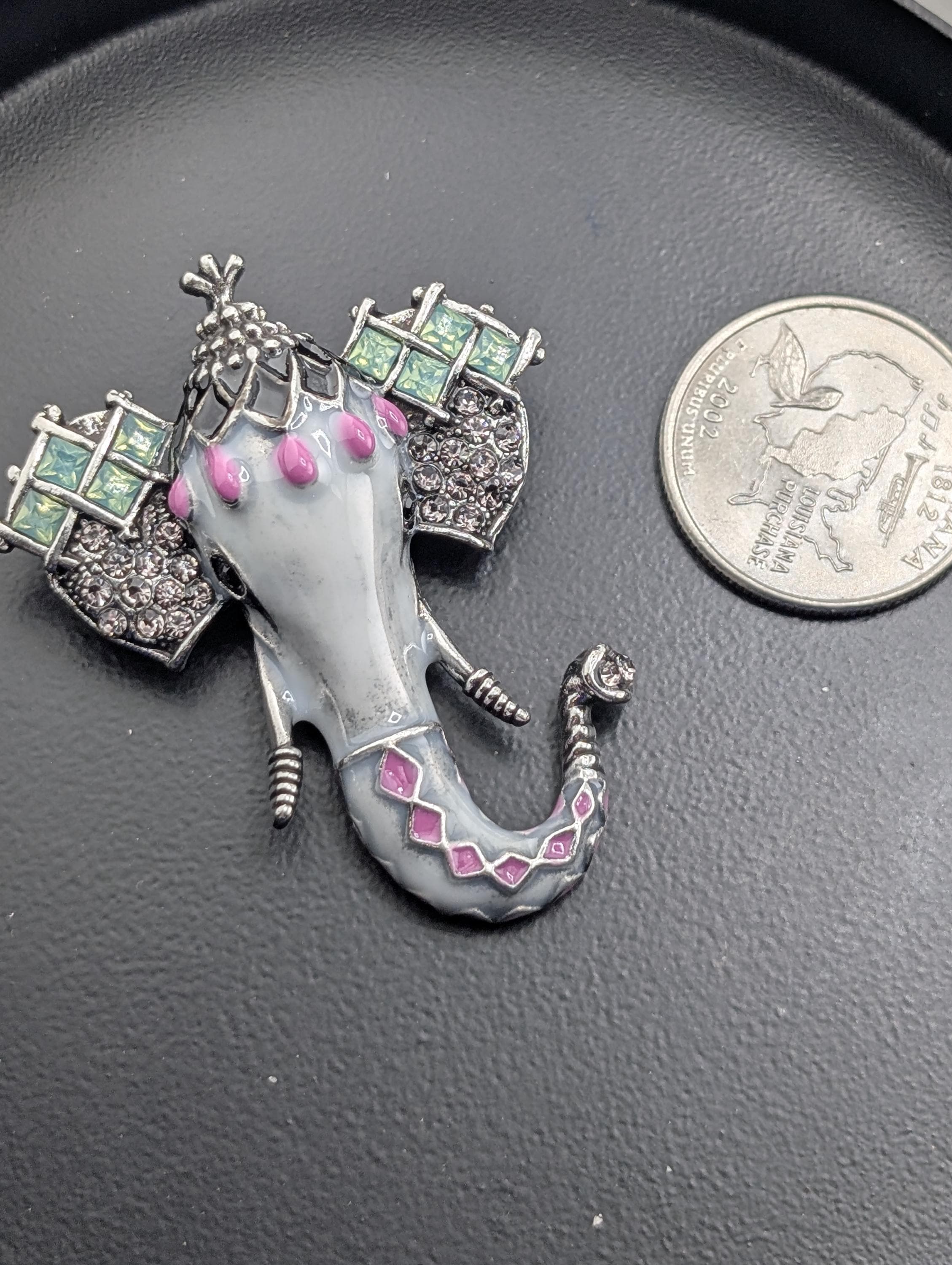 Silver Elephant Brooch Pin: Indian Inspired, Lightweight Accessory