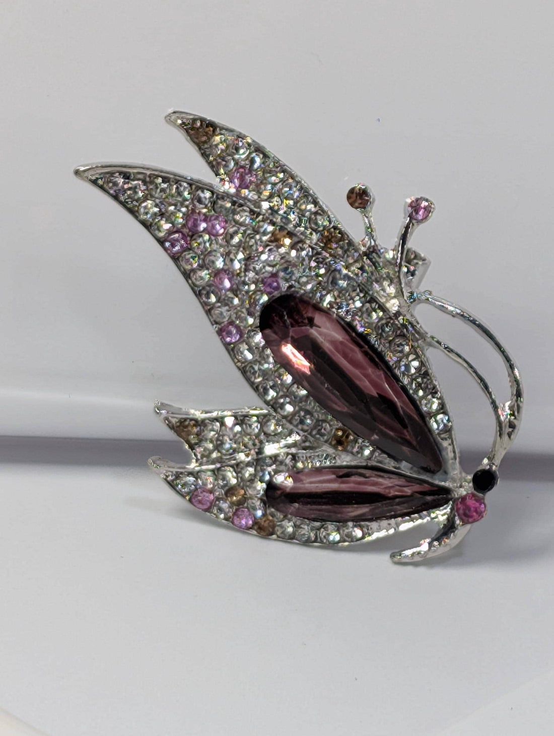 Amethyst Brooch Pin - Silver Plated with Genuine Purple Stone