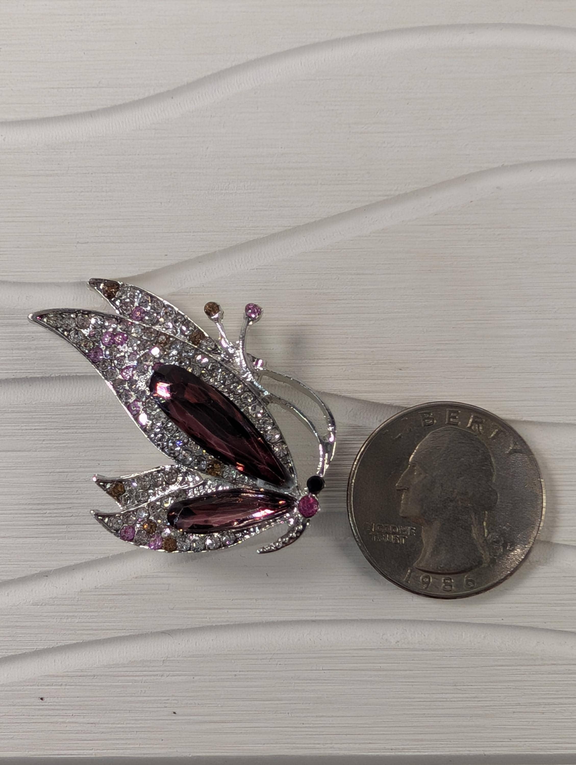 Amethyst Brooch Pin - Silver Plated with Genuine Purple Stone