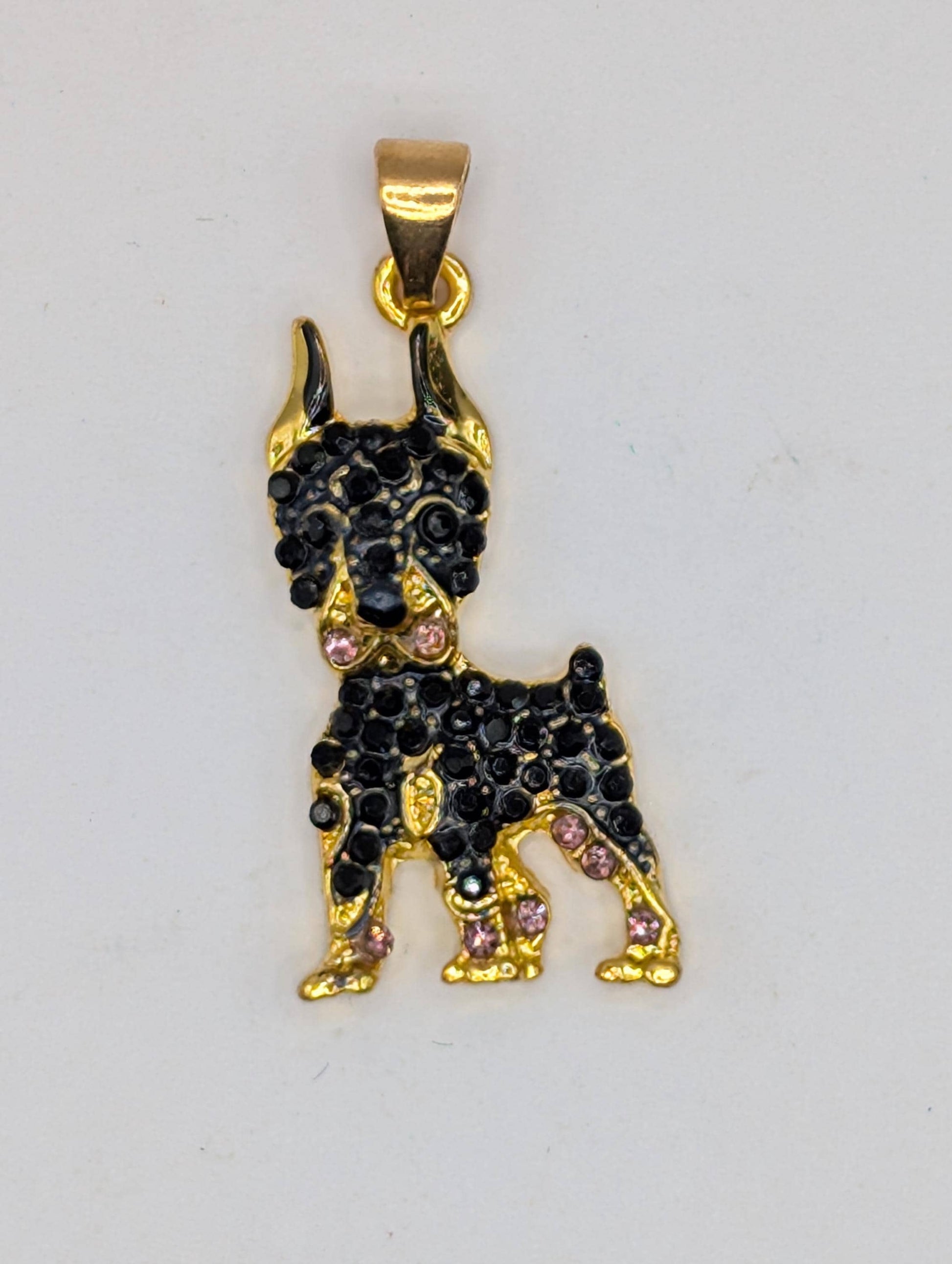 Doberman Pendant: Gold Plated Charm - Rhinestone Detail