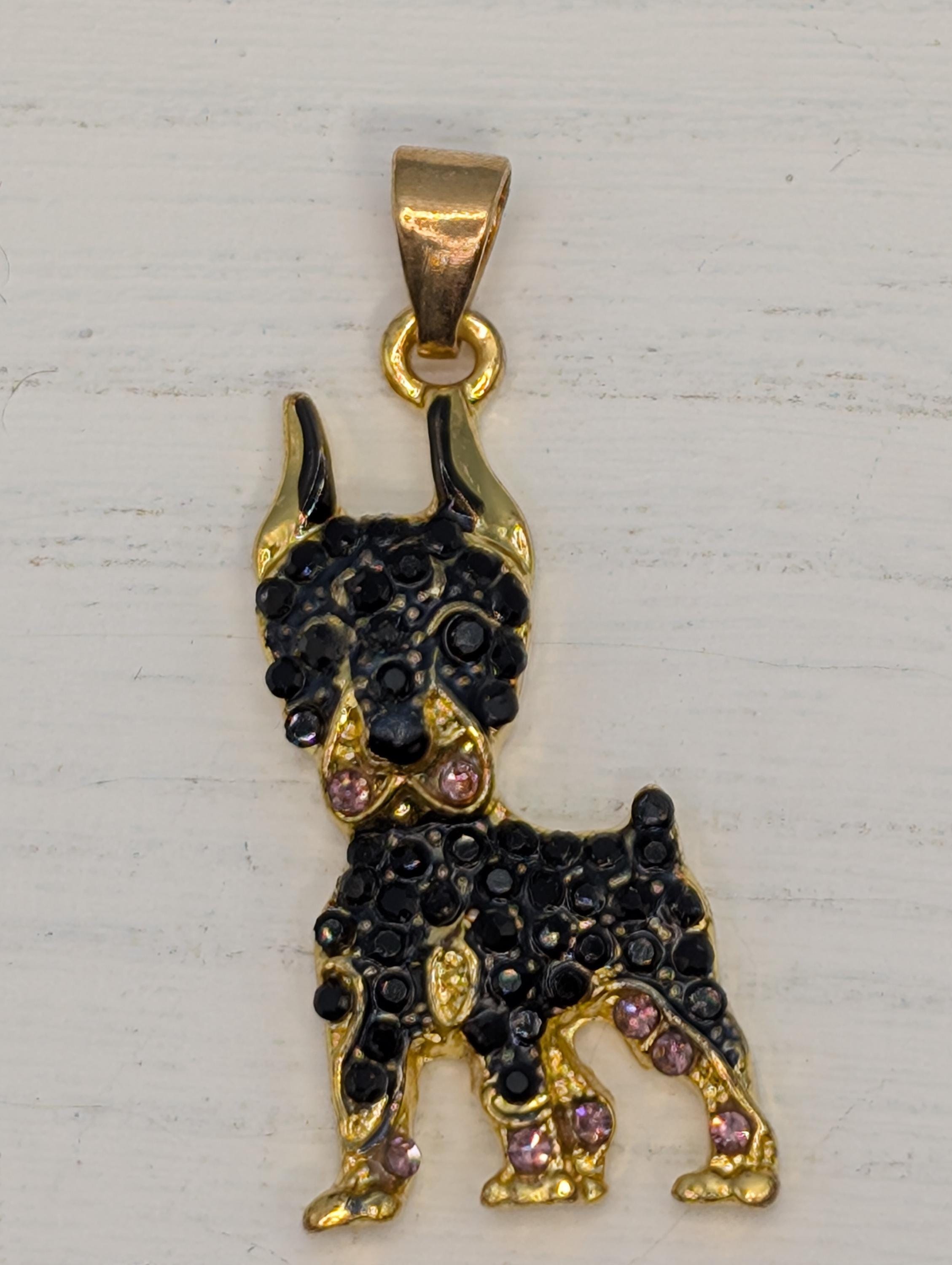 Doberman Pendant: Gold Plated Charm - Rhinestone Detail