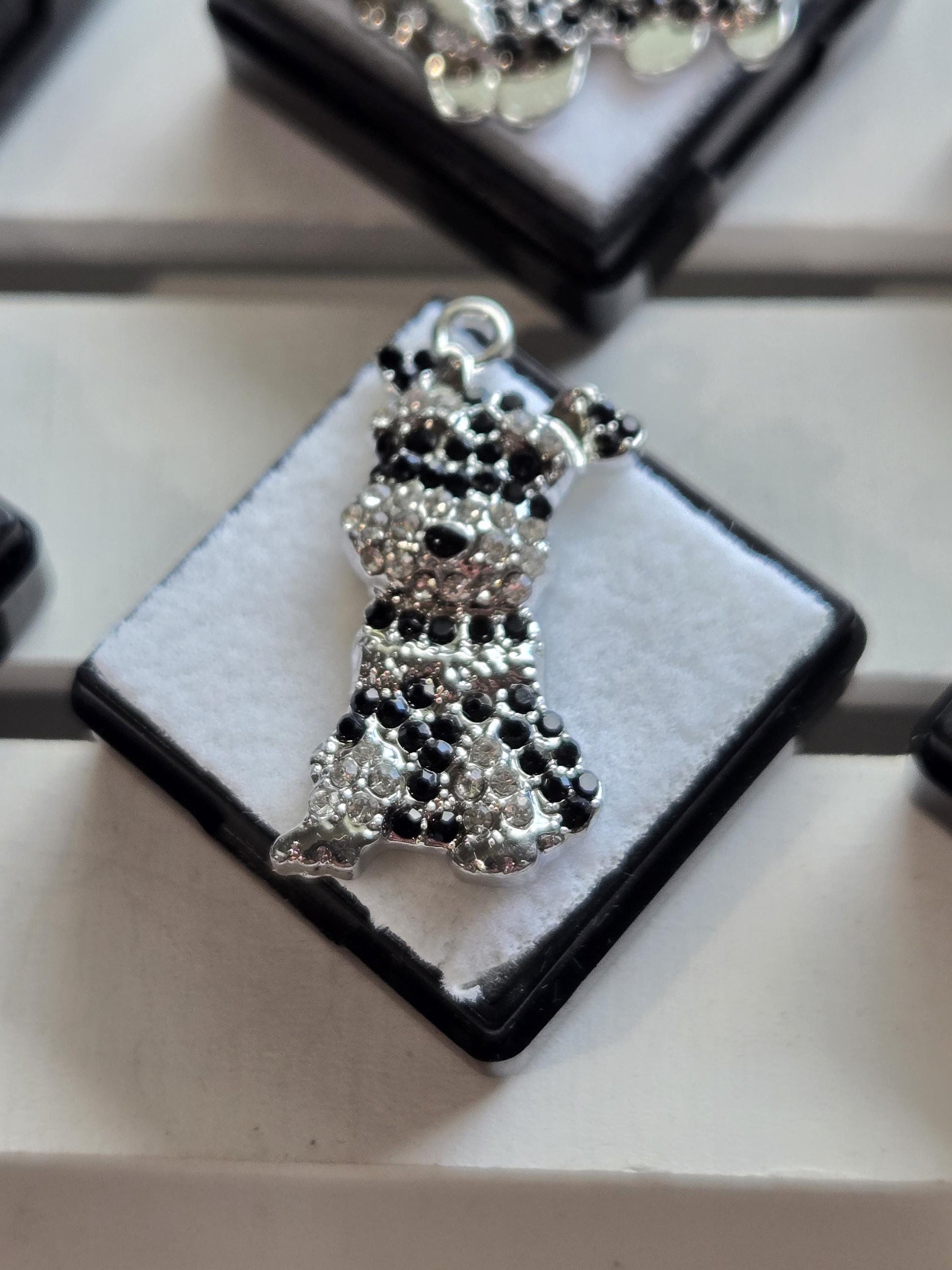 Schnauzer Silver Pendant Rhinestone Accent (Dog Lover Necklace or Charm)