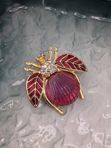 Gold Plated Ladybug Brooch - Bright Red Wings, Nature Inspired Pin