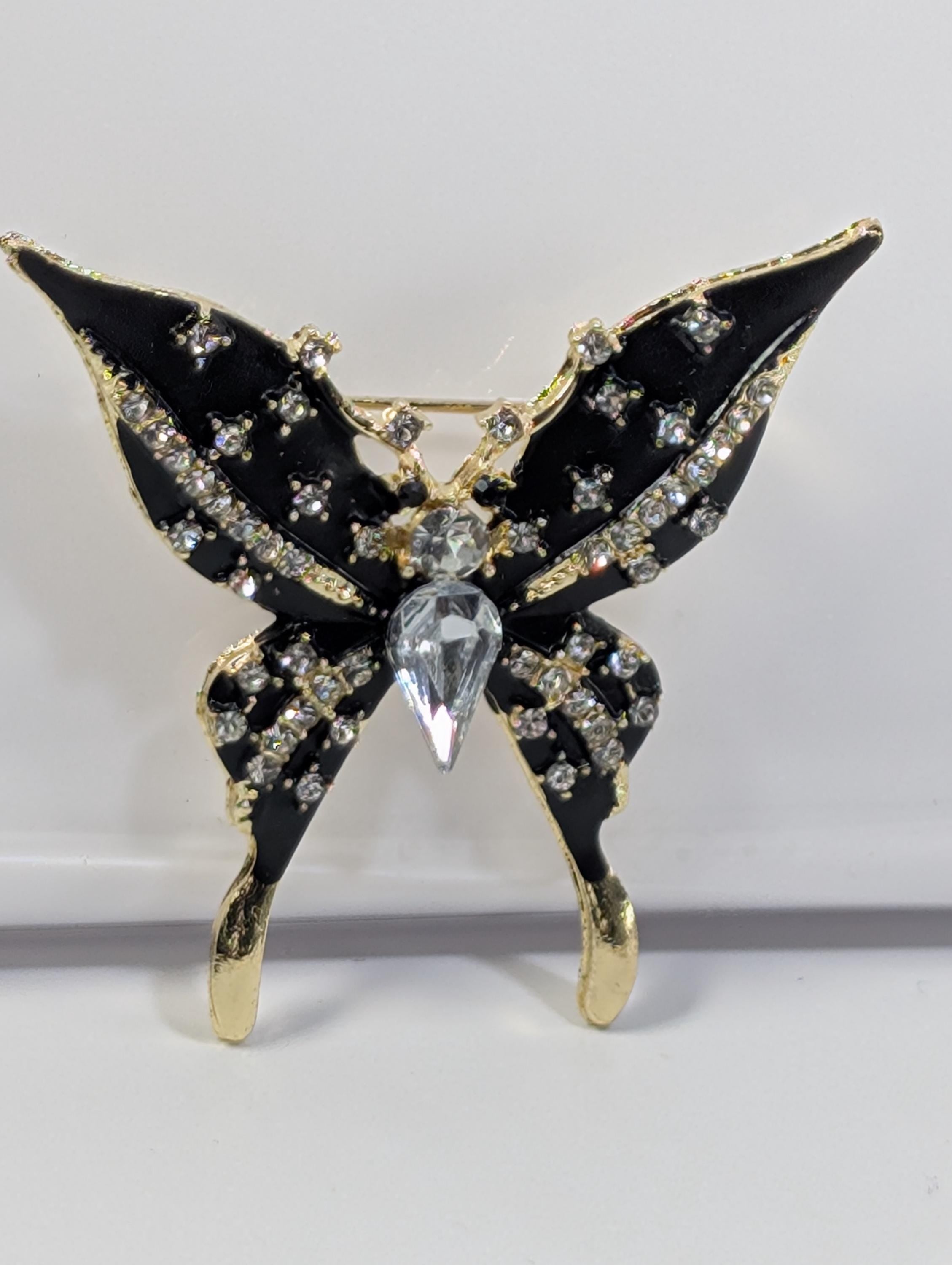 Black and Gold Butterfly Brooch - Elegant Enamel Pin for Jackets
