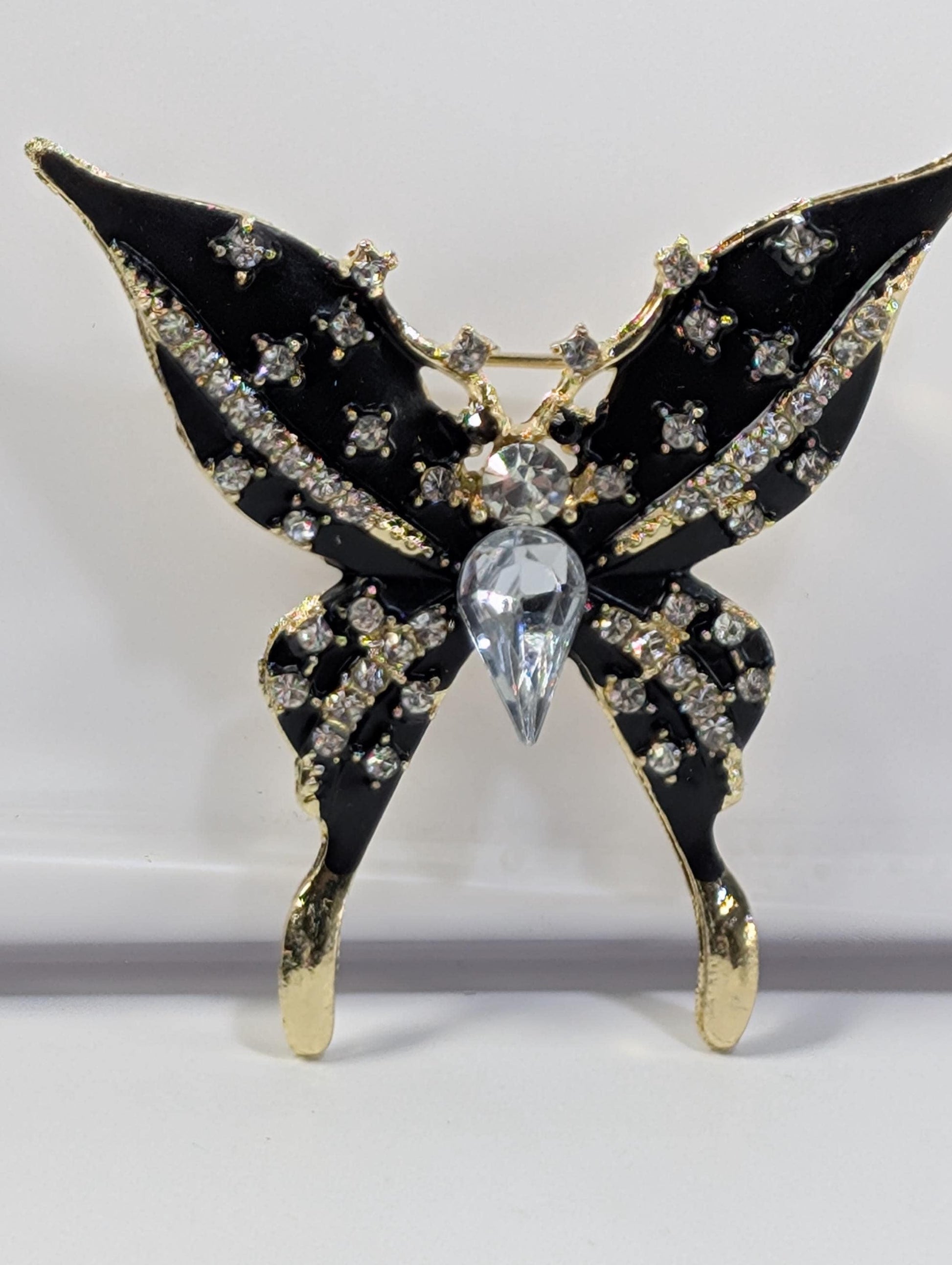 Black and Gold Butterfly Brooch - Elegant Enamel Pin for Jackets
