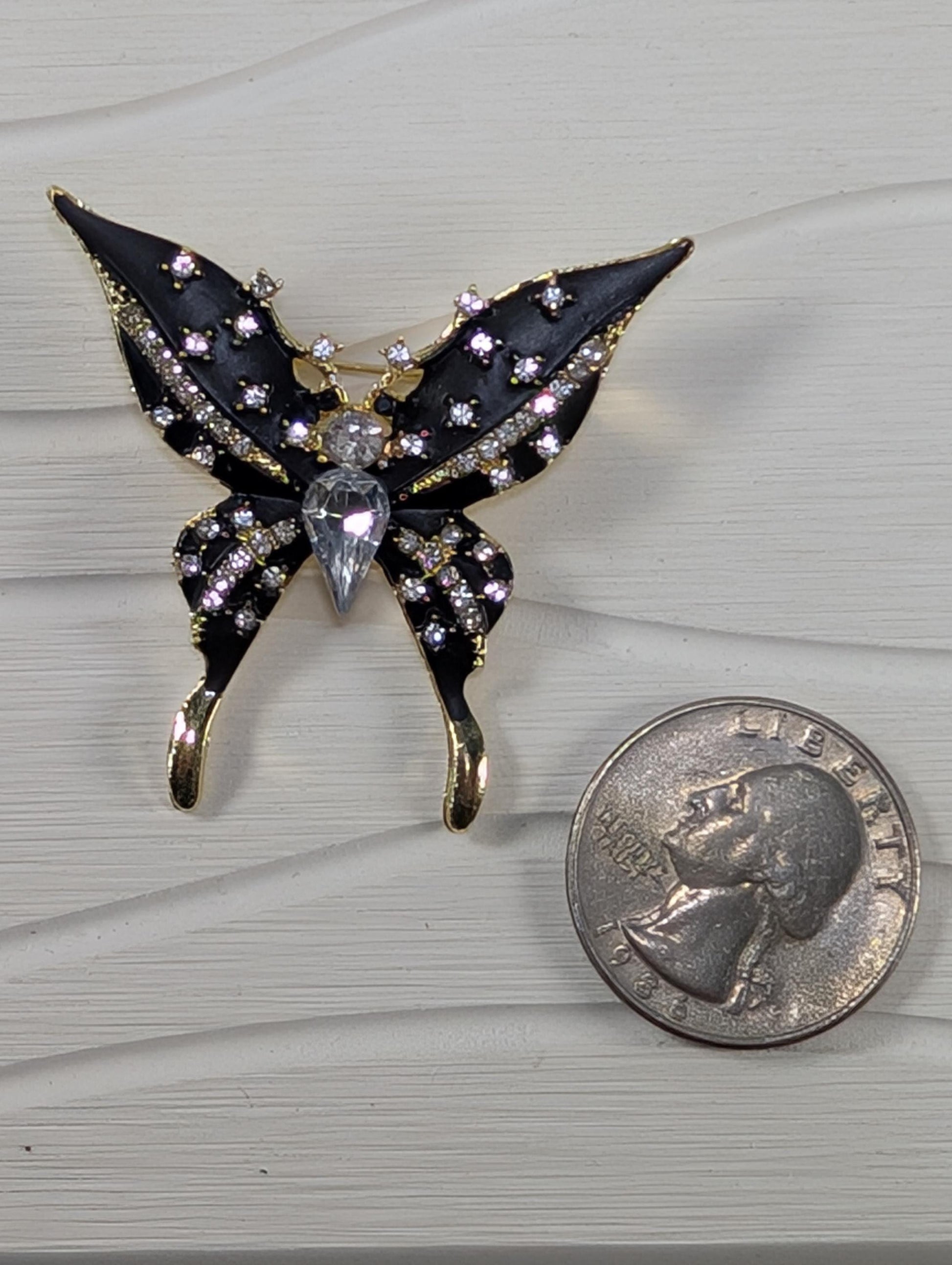 Black and Gold Butterfly Brooch - Elegant Enamel Pin for Jackets