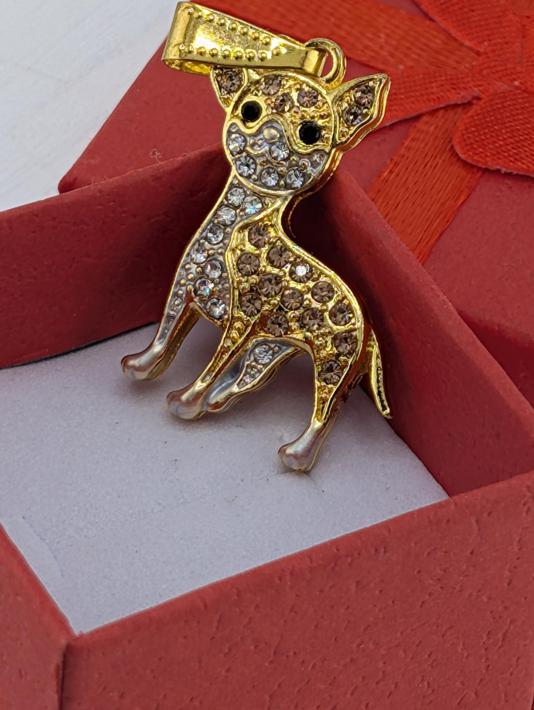 Chihuahua Dog Pendant: Gold Plated with Sparkling Rhinestones