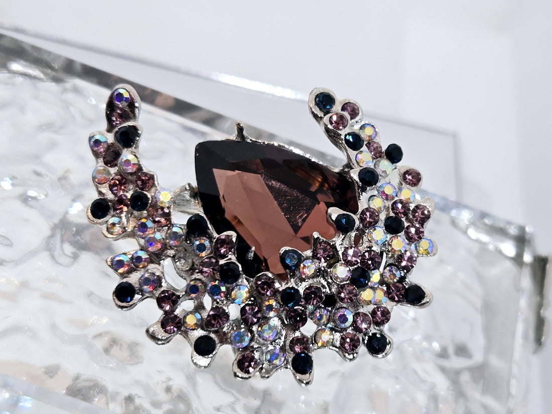 Amethyst Flower Brooch Pin - Silver Plated, Subtle Elegant Jewelry