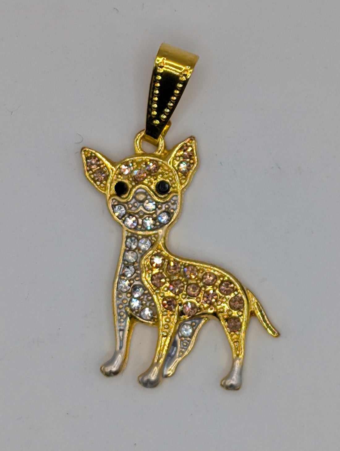 Chihuahua Dog Pendant: Gold Plated with Sparkling Rhinestones