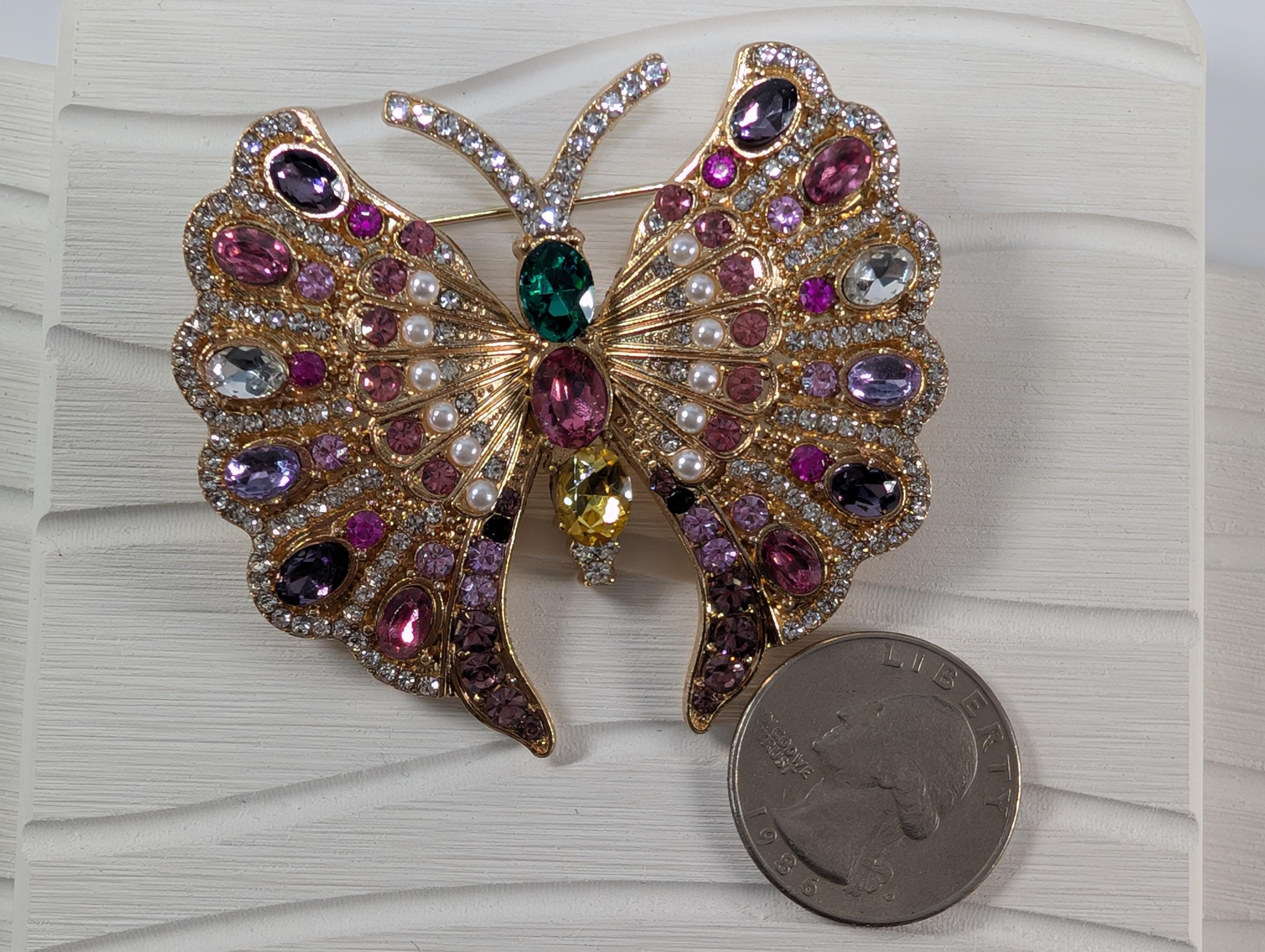 Gold Plated Bag Charm Pin - Pink and Purple Enamel Accent