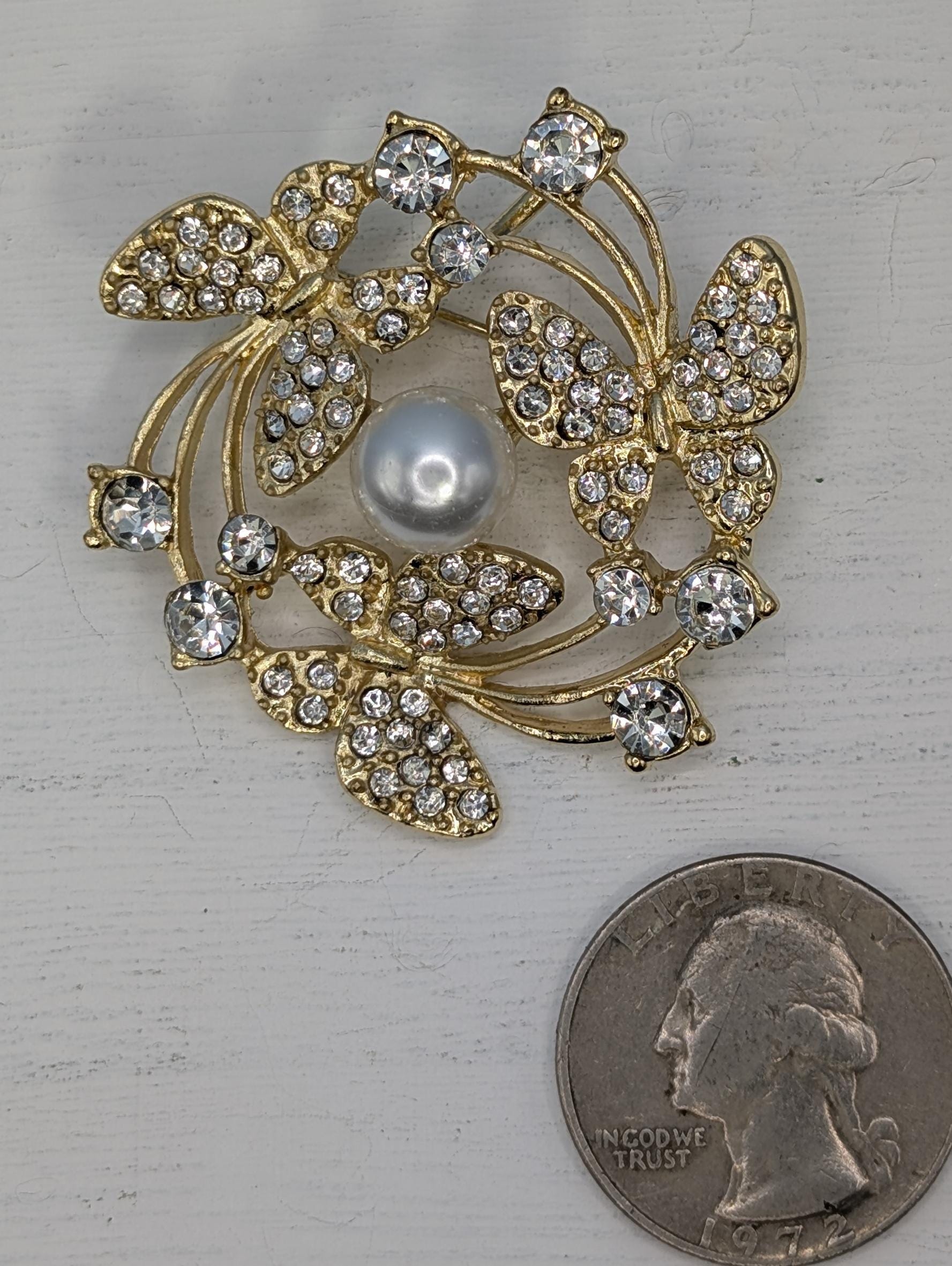 Butterfly Brooch: Gold Plated Sparkle (1.5 Inch Pin for Jackets or Bags)