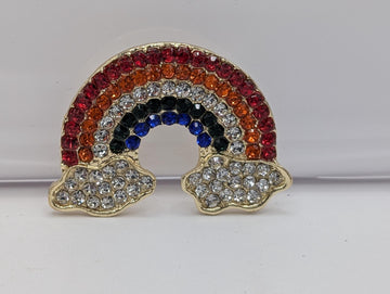 Rainbow Brooch Pin - Colorful Rhinestones, Silver or Gold Finish
